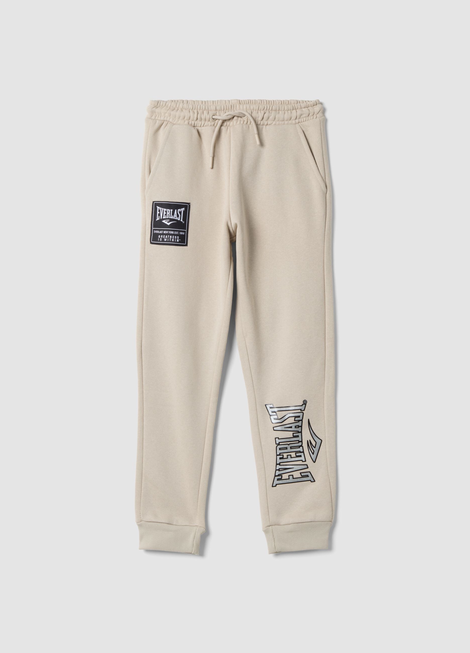 Beige cotton-blend regular-fit joggers
