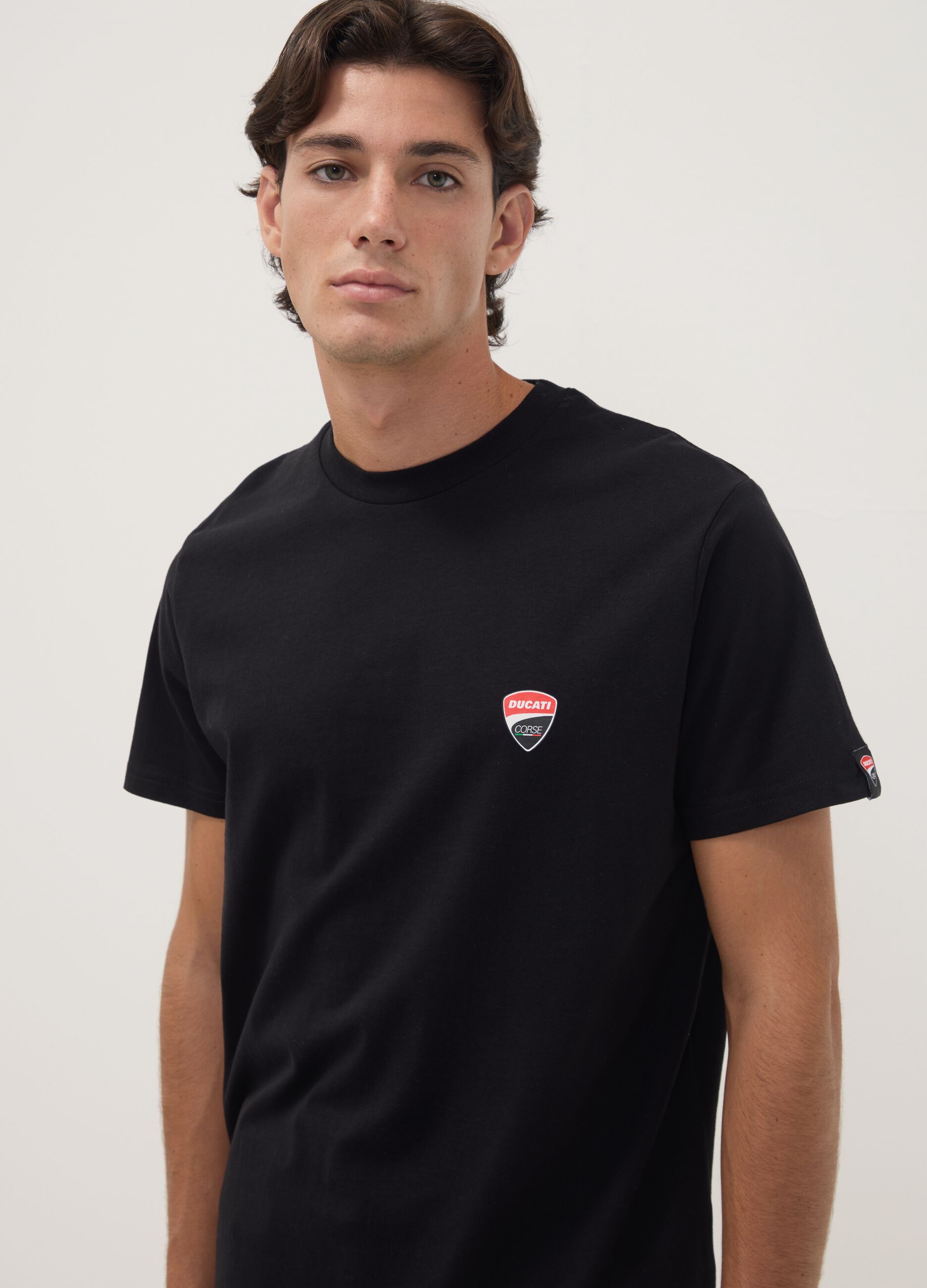 T-shirt preta em algod&atilde;o puro com estampado Ducati, regular fit