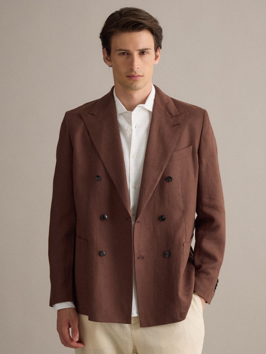 Brown Pure Linen Regular Fit Blazer_1