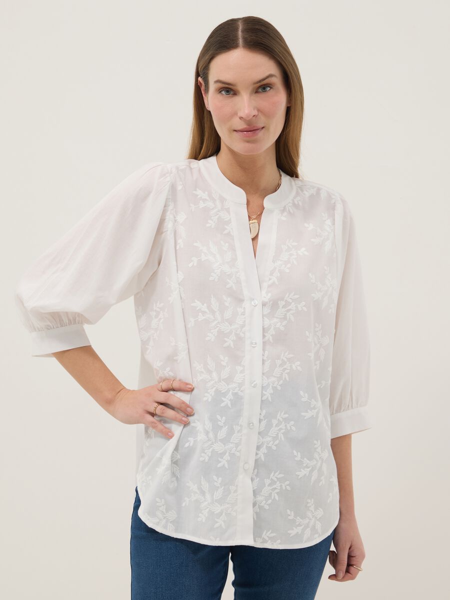 White maternity shirt in pure cotton with Mandarin collar_1