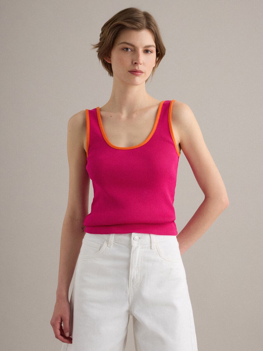 Pink pure cotton ribbed tank top_1