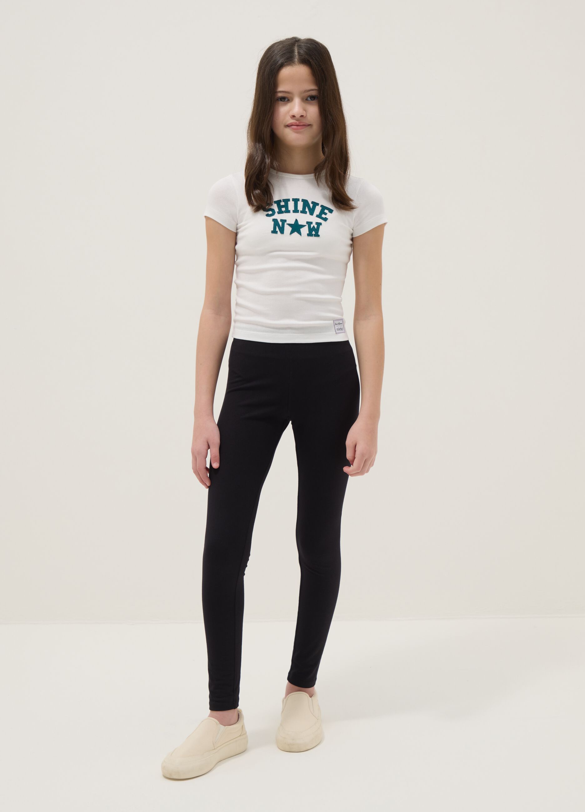 Girls' black leggings in stretchy cotton skinny fit