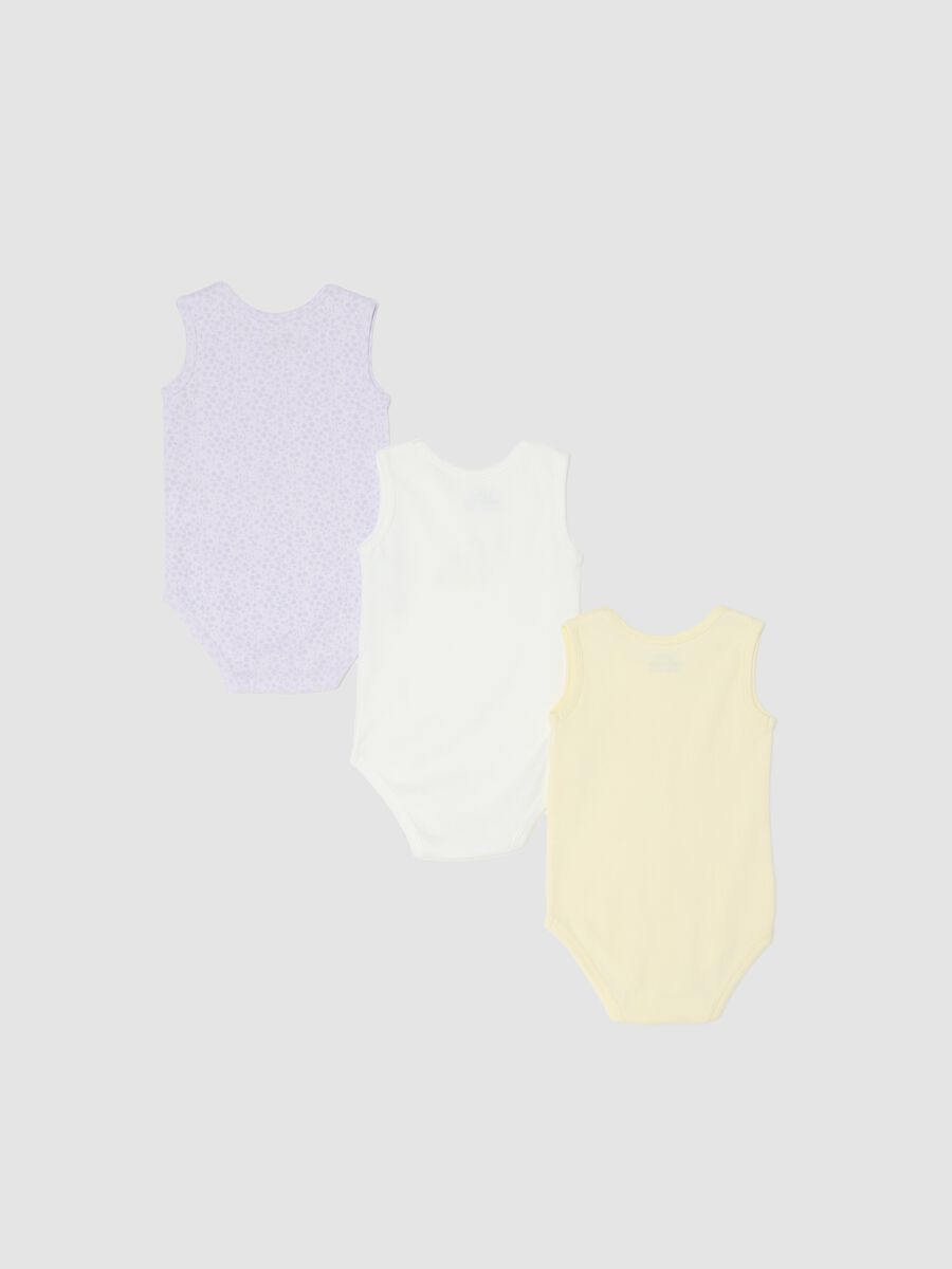 Multicolour sleeveless cotton bodysuit tripack for baby girls_1