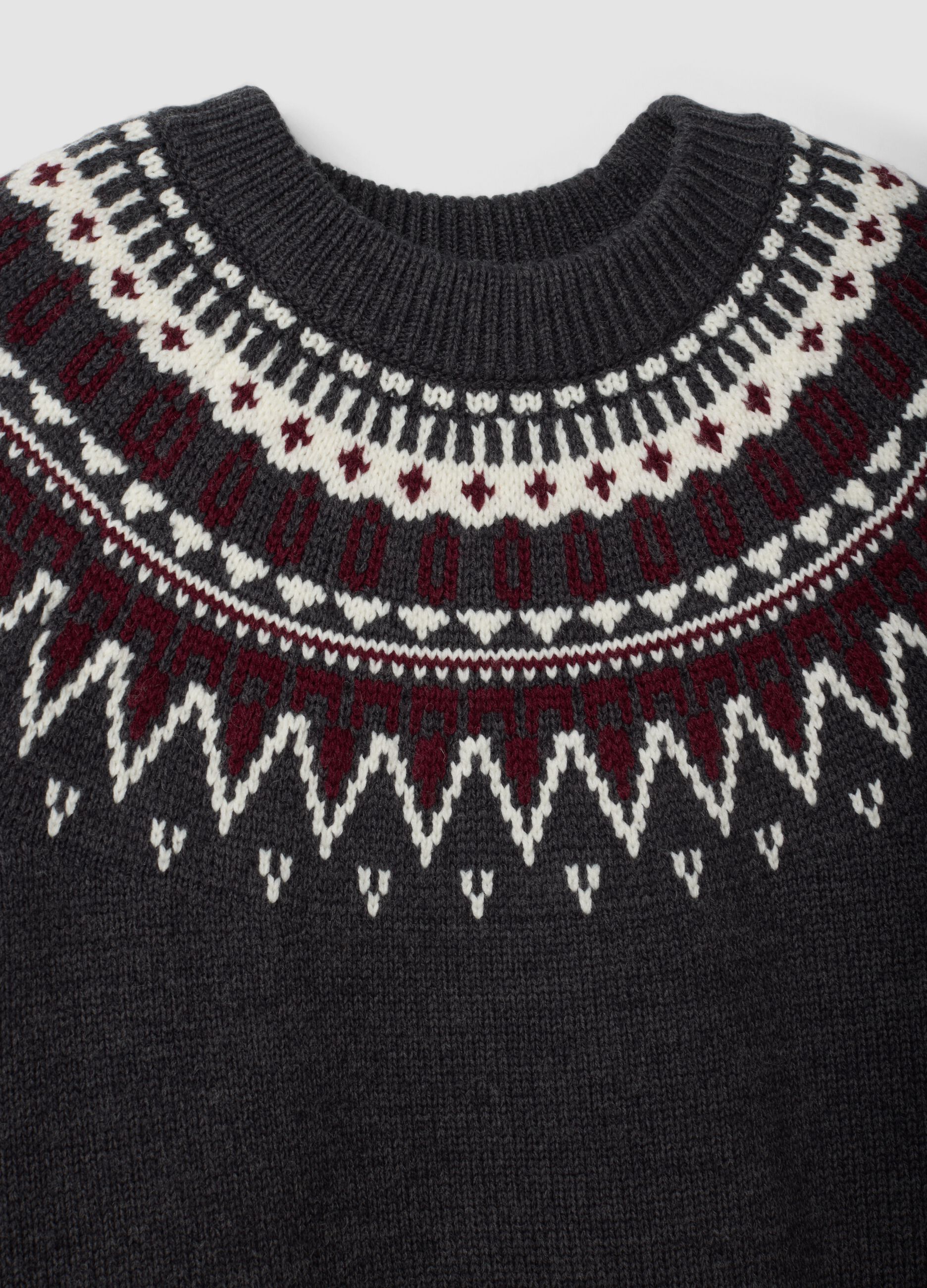 Maglia grigia in misto lana jacquard girocollo over fit