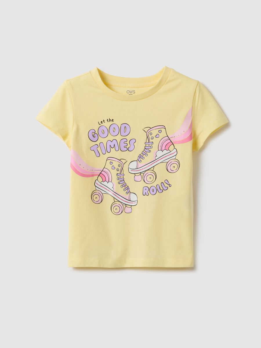 Yellow regular fit pure cotton girl's t-shirt with print_0