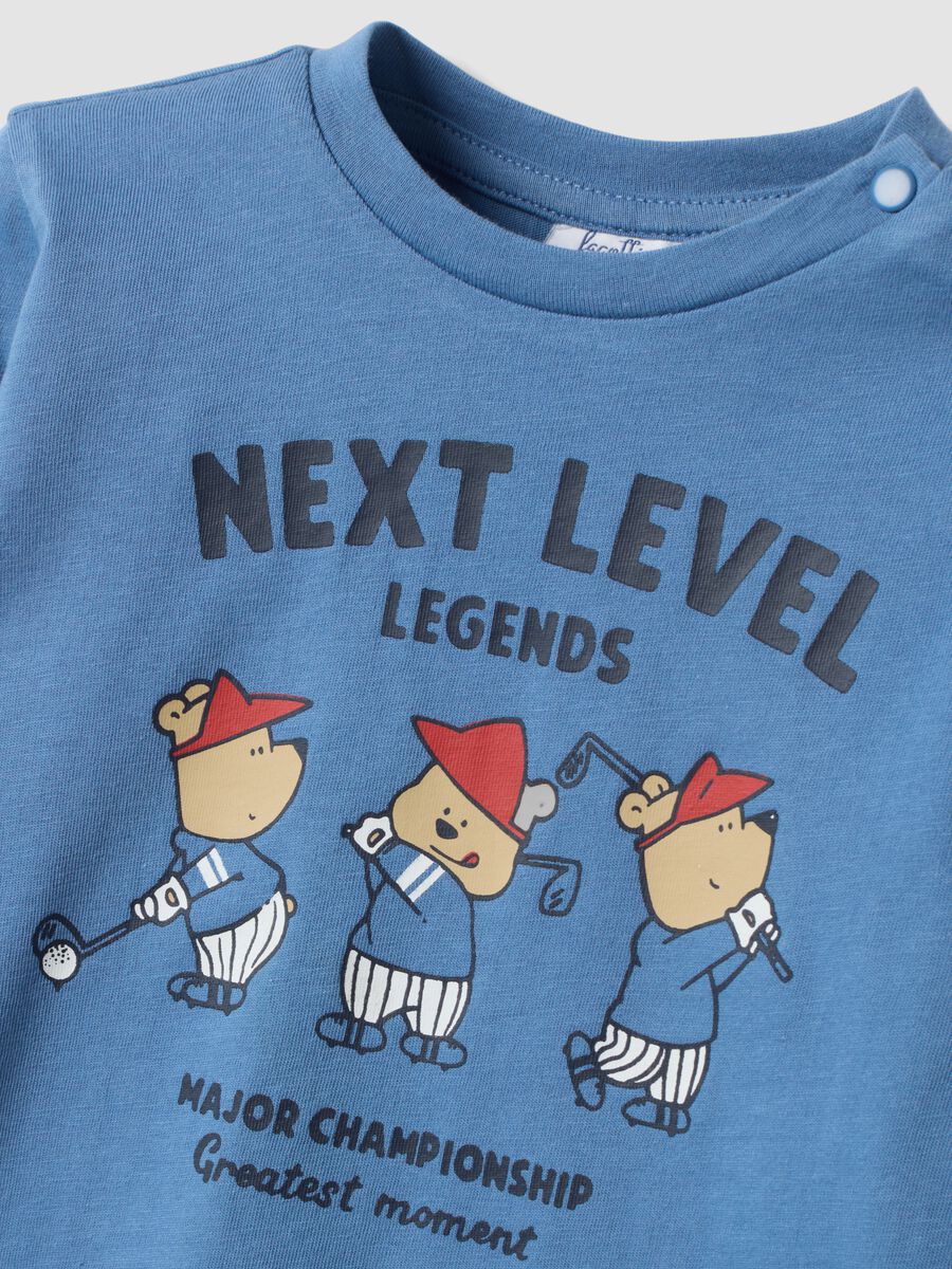 Blue pure organic cotton T-shirt with teddy bear print_2