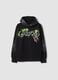 Sweatshirt com capuz preta em mistura de algod&atilde;o com padr&atilde;o graffiti, corte regular_0