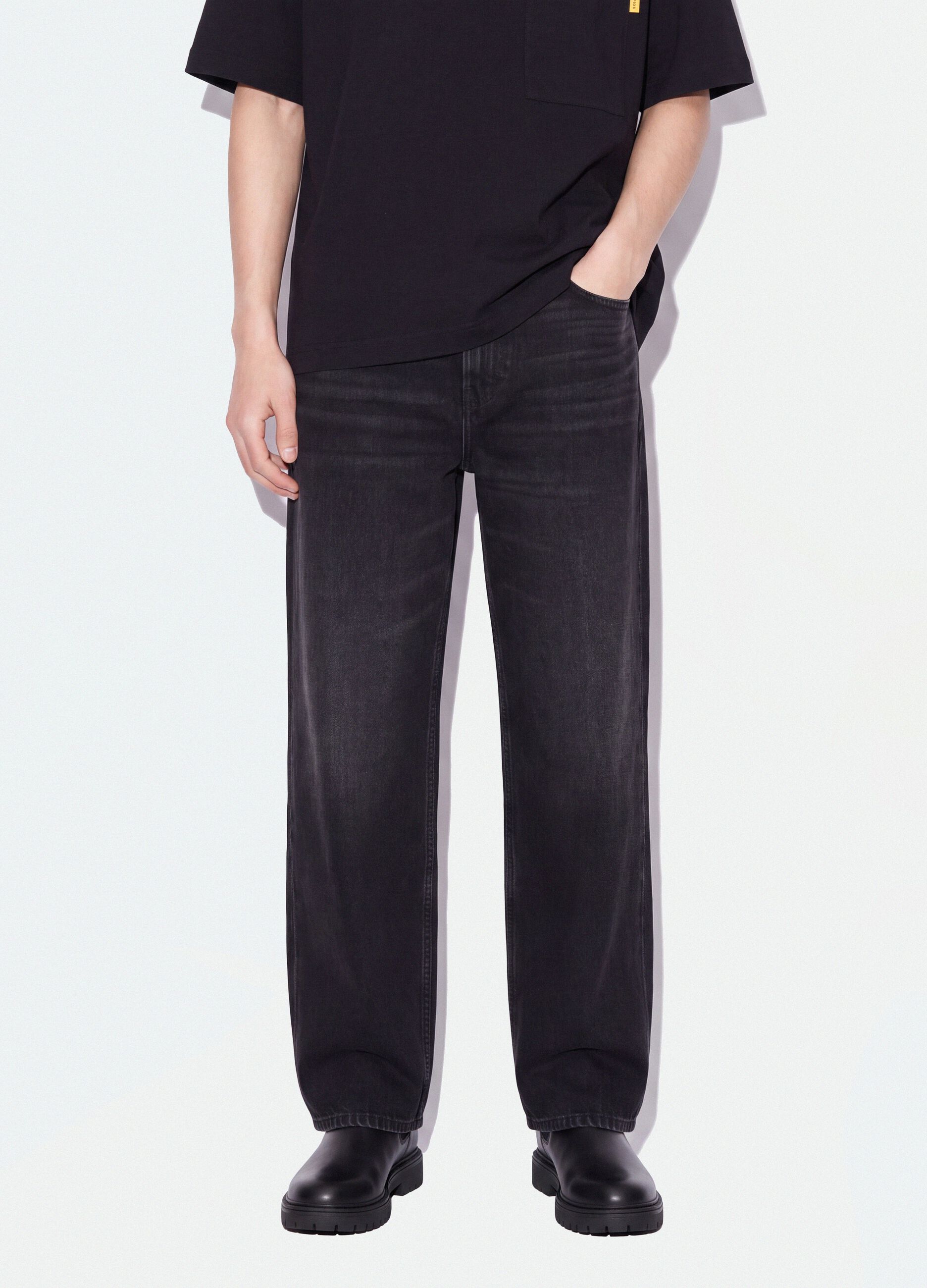 Schwarze Denim-Jeans mit Wide Leg aus reiner Baumwolle