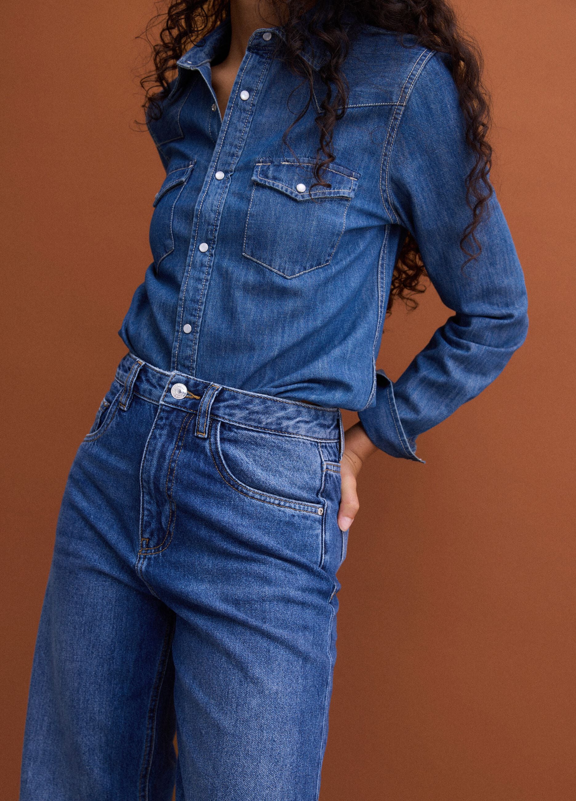 Blue denim straight-fit jeans in pure cotton