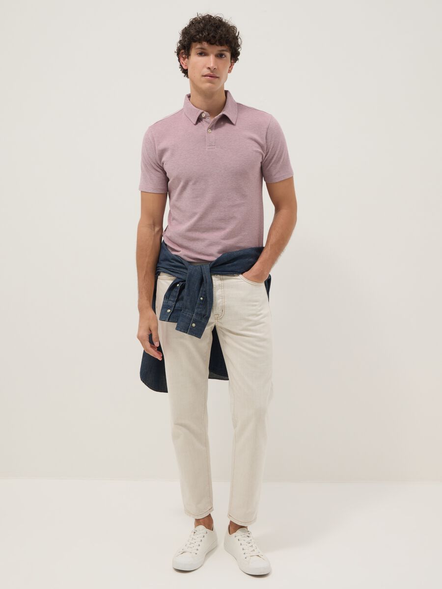 Pink short-sleeve polo shirt in pure cotton_2