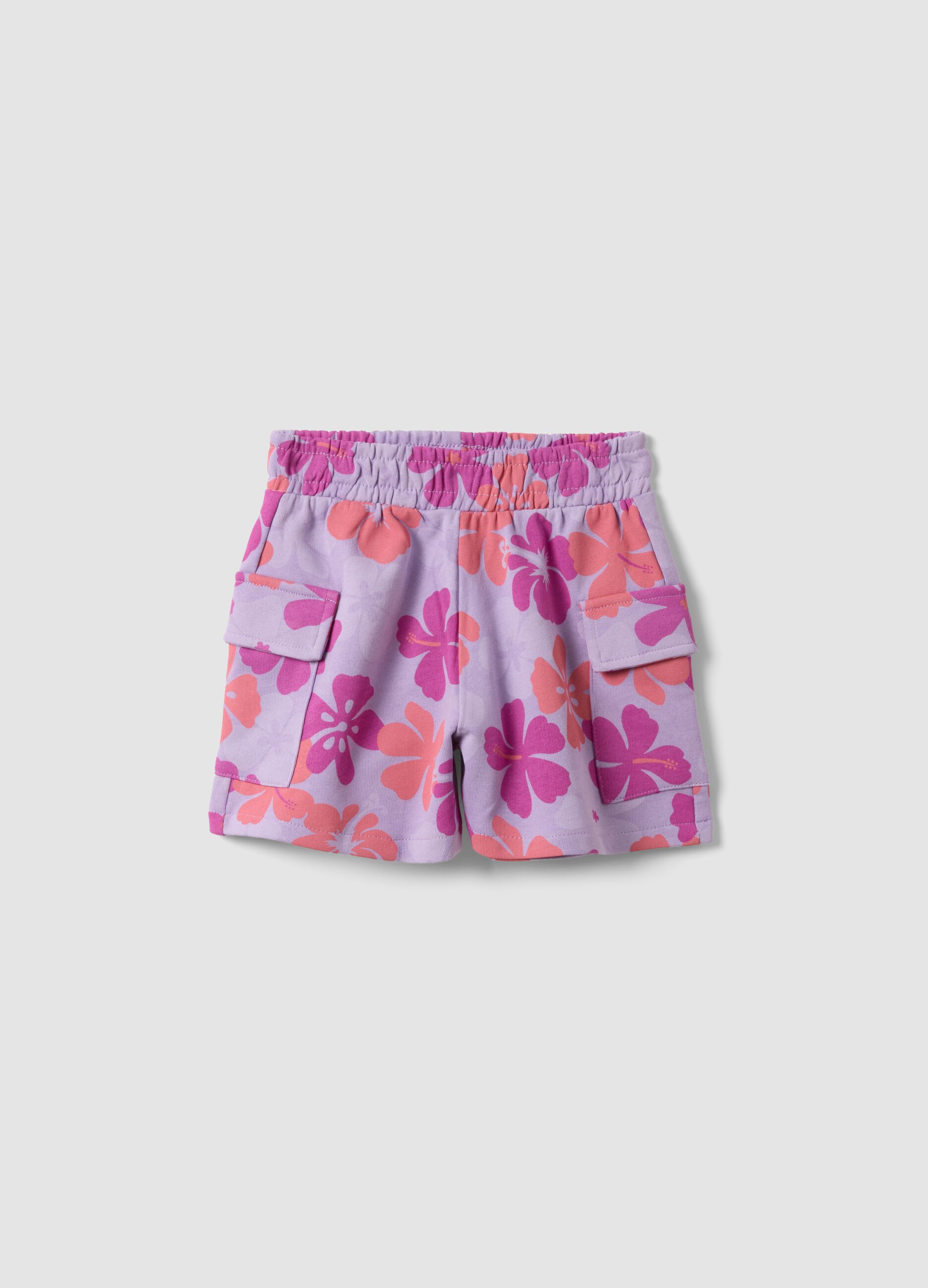 Pink pure cotton floral-print shorts for girls, regular fit
