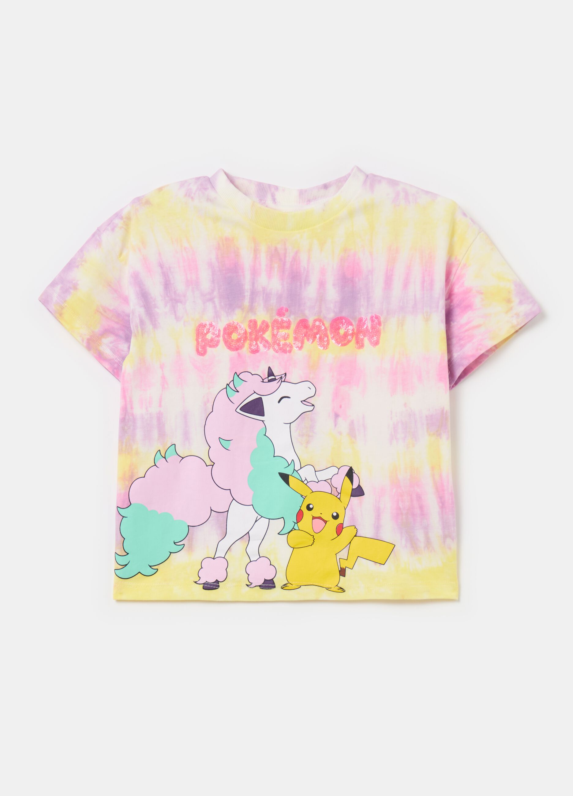 Tie-dye T-shirt with Pikachu print