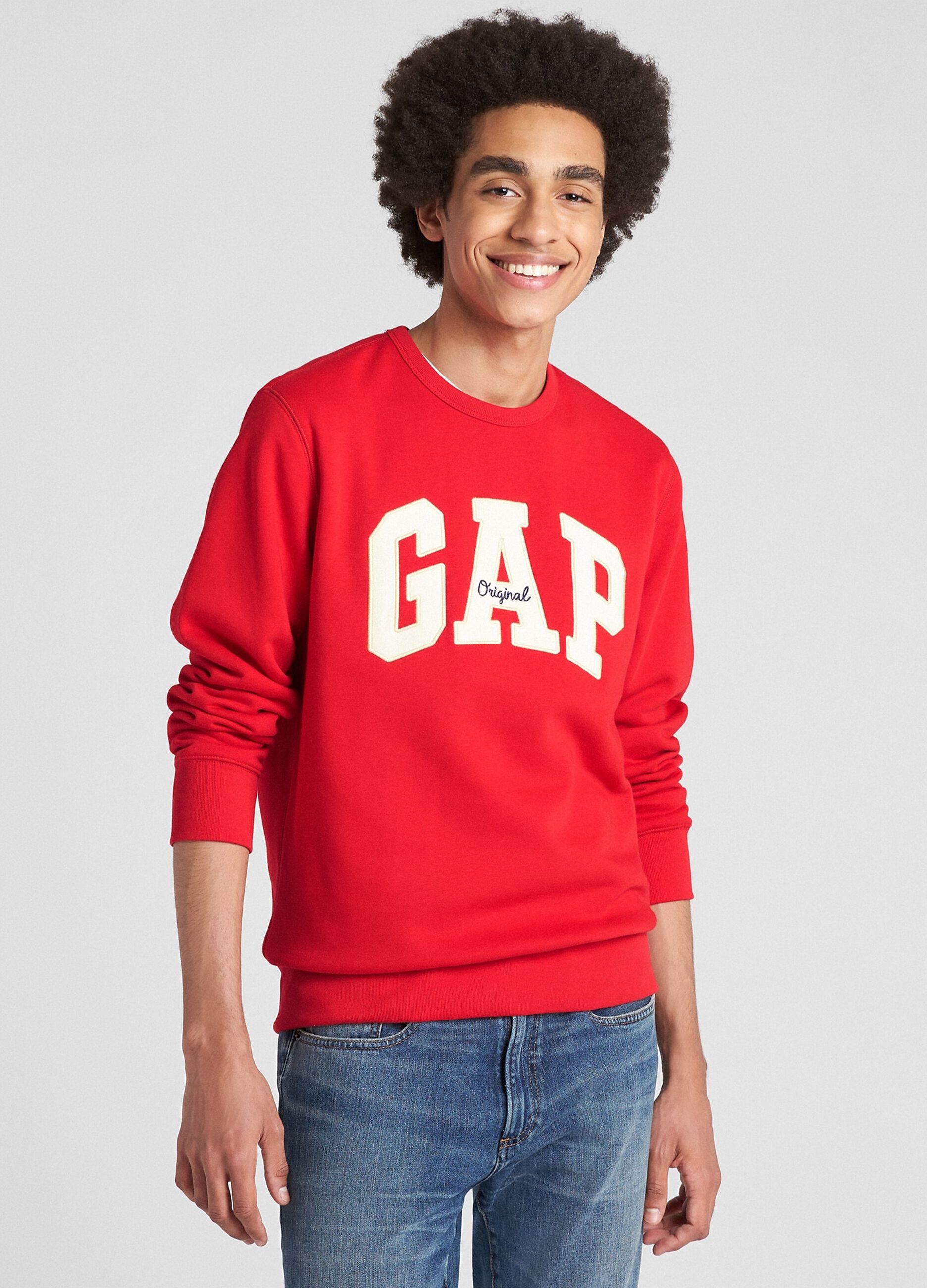 Round-neck sweatshirt with logo patch and embroidery