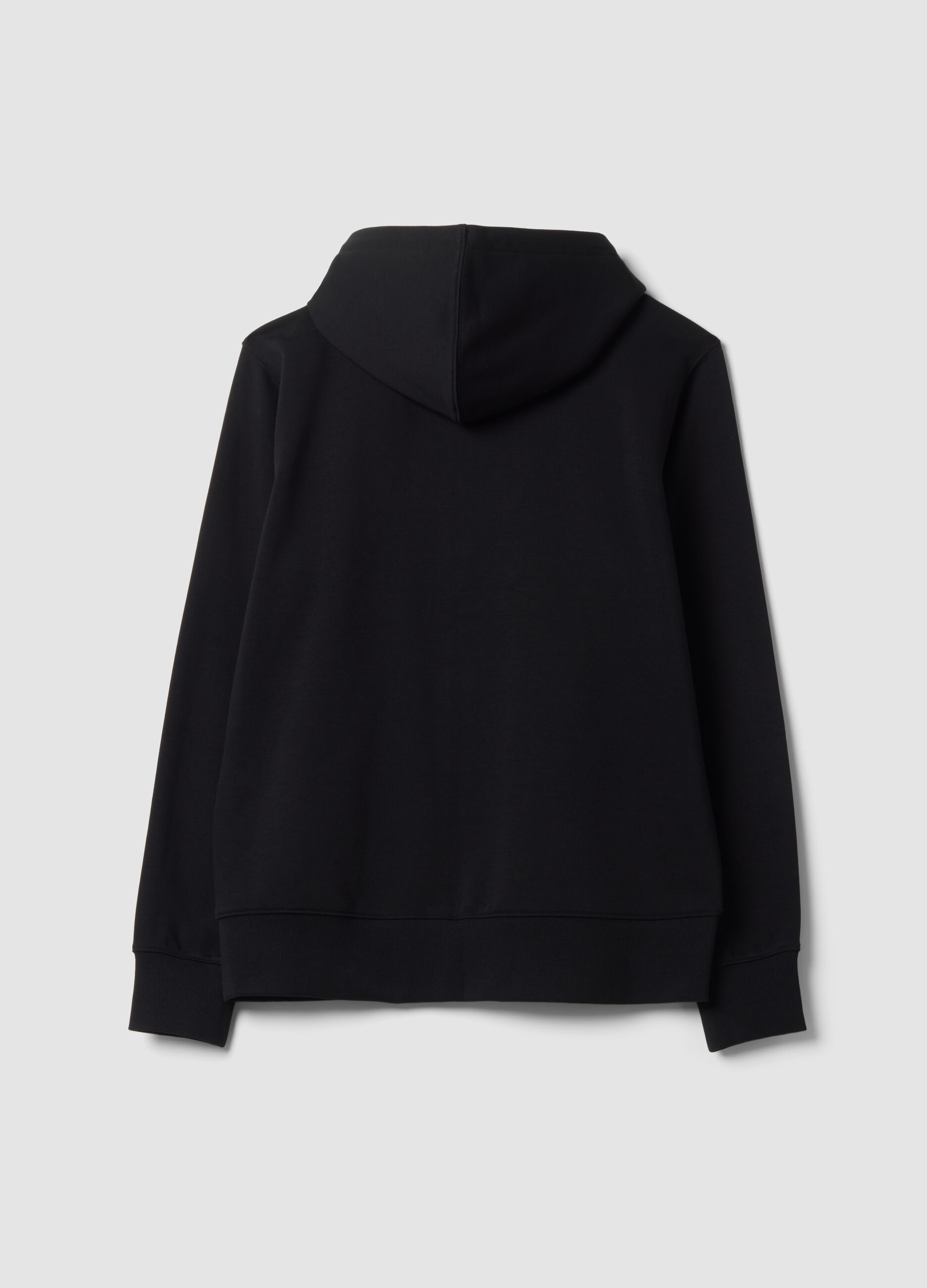Blue cotton-blend hoodie with crew neck