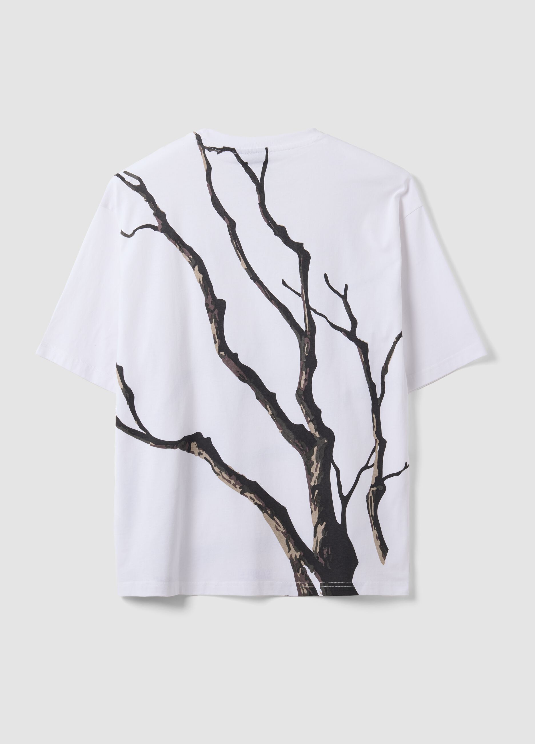 T-shirt branca em algod&atilde;o puro com estampado vegetal