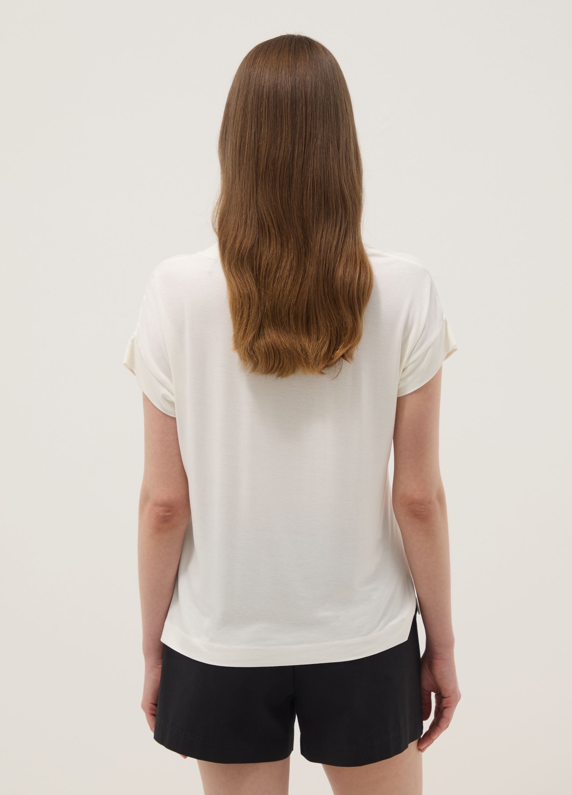 Wei&szlig;es T-Shirt aus elastischer Viskose, Regular Fit