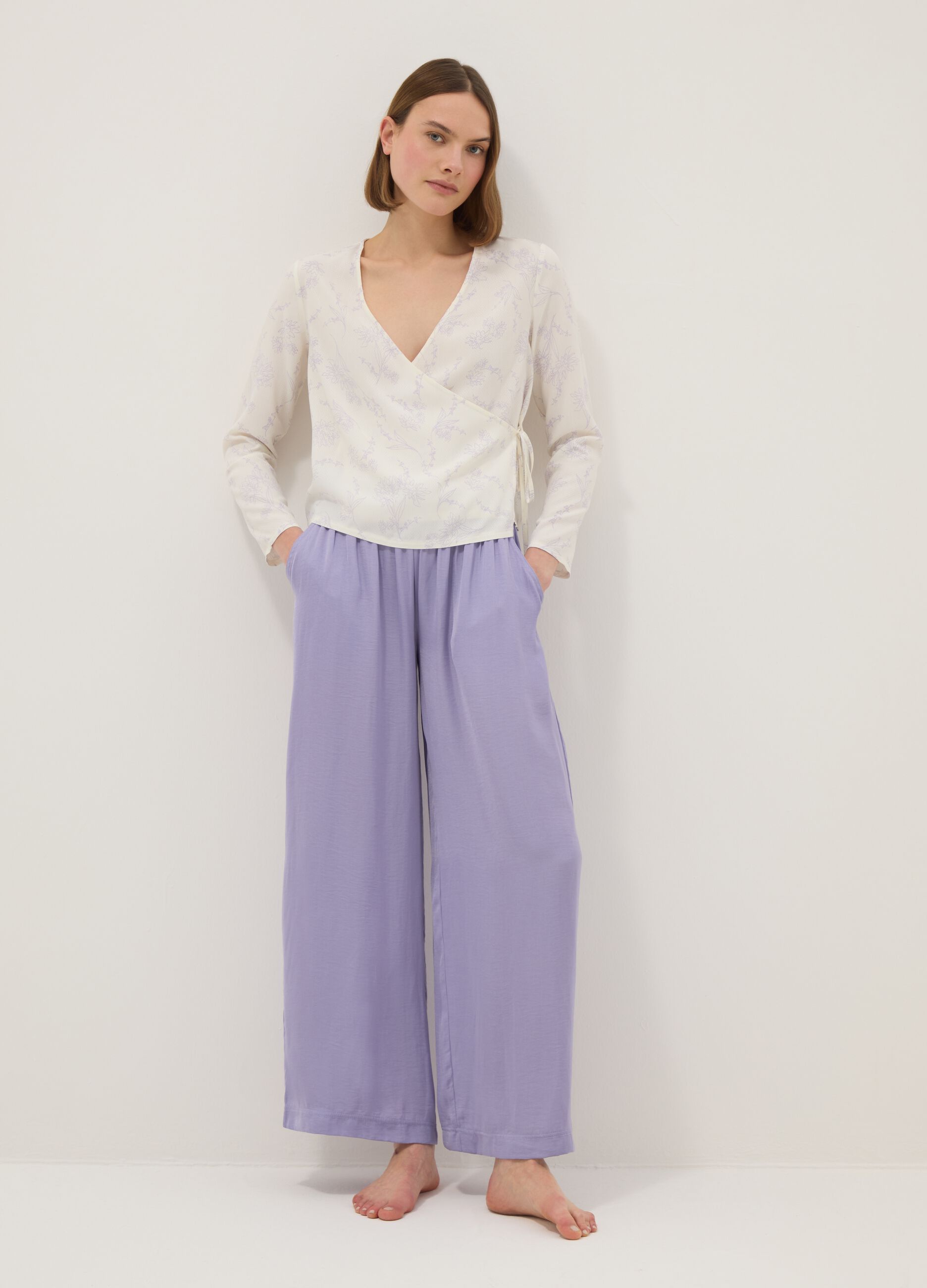Regular fit purple pure cotton trousers