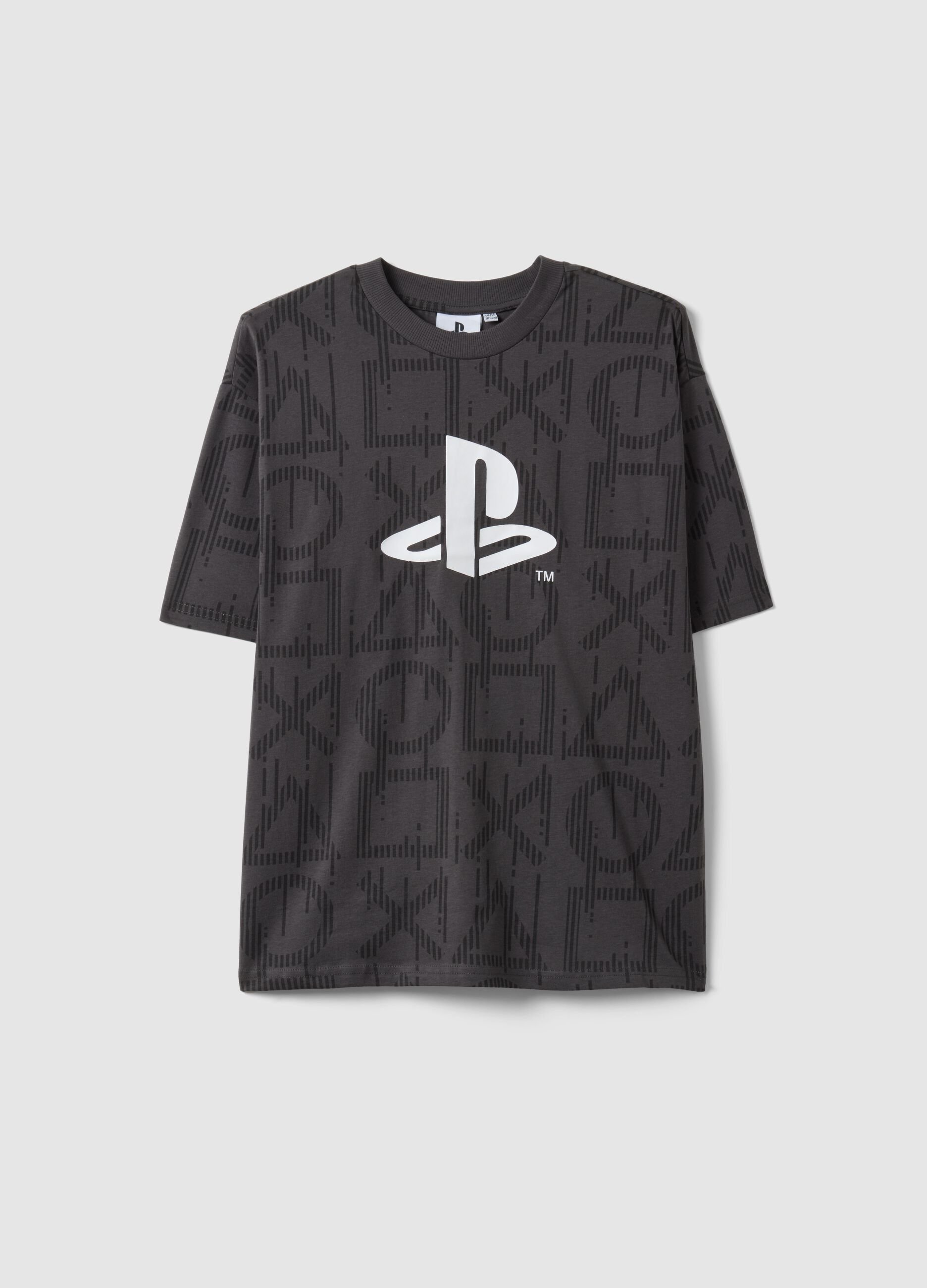 T-shirt em puro algod&atilde;o cinza de rapaz, corte largo com estampado