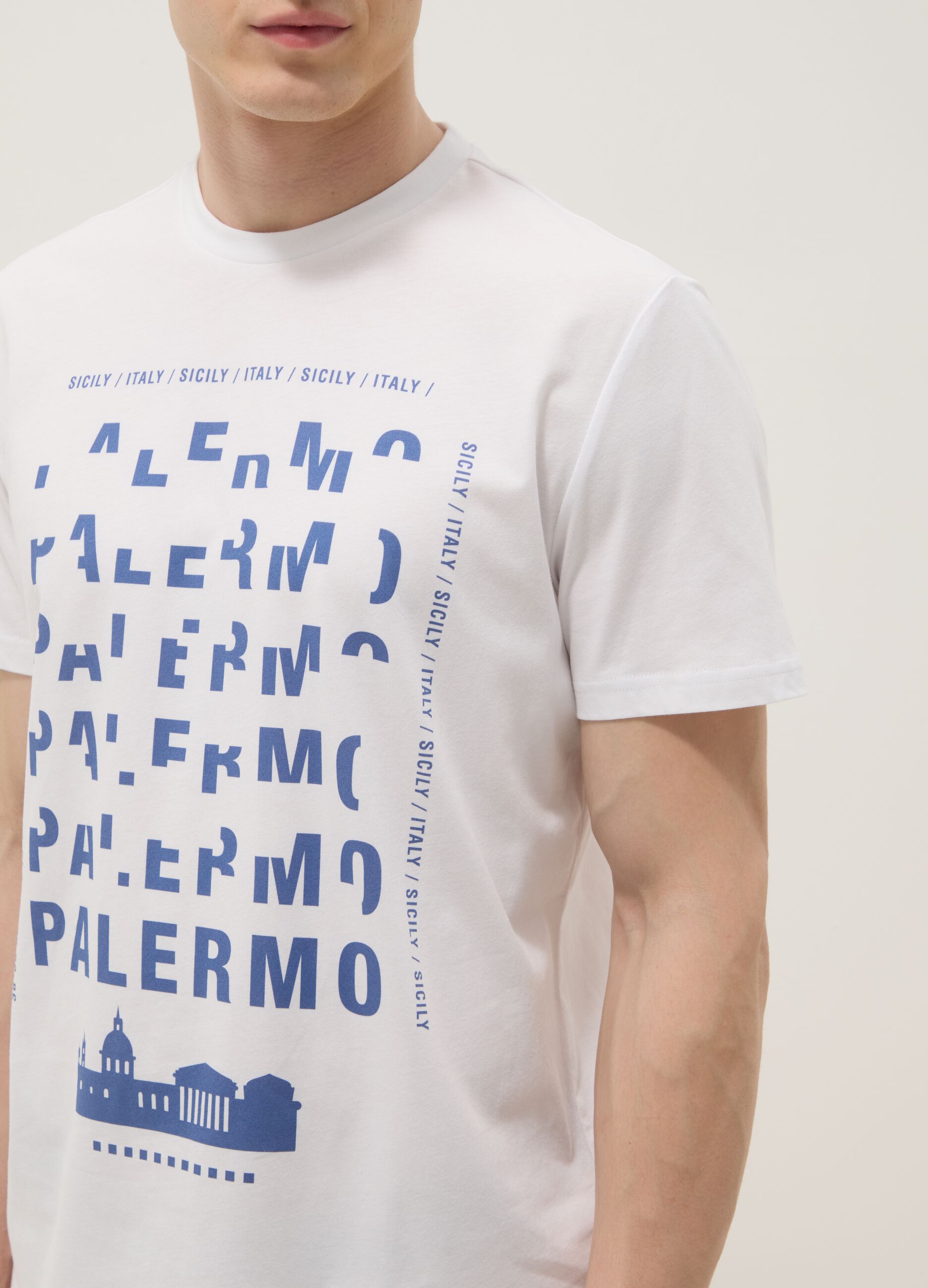 Wei&szlig;es T-Shirt aus reiner Baumwolle mit Print, Regular Fit