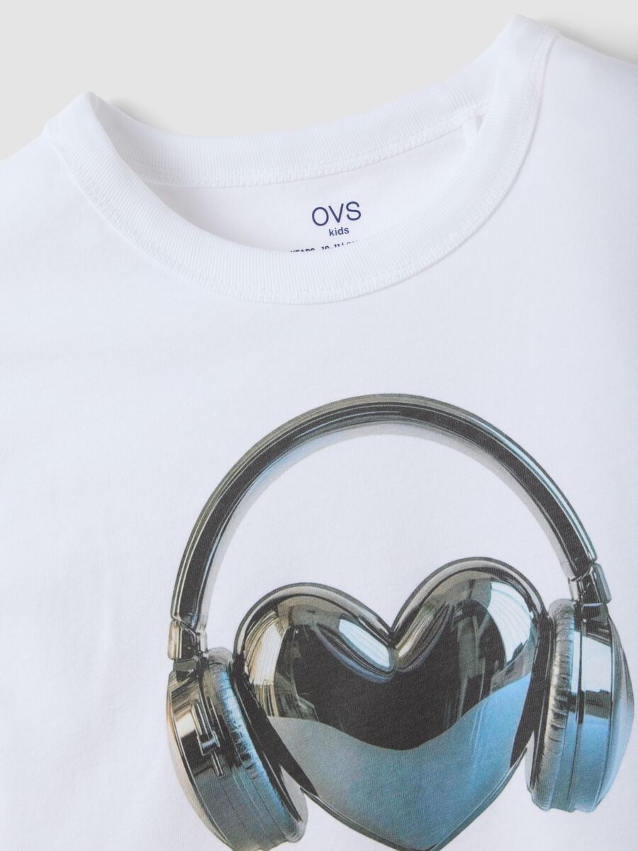 White pure organic cotton T-shirt with ribbed neckline for girls_1