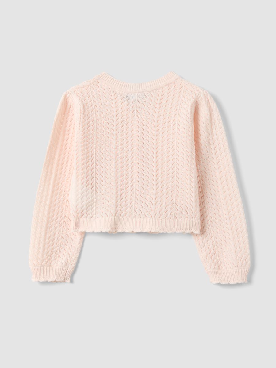 Fitted pink cotton cardigan for girls with eyelet design_1