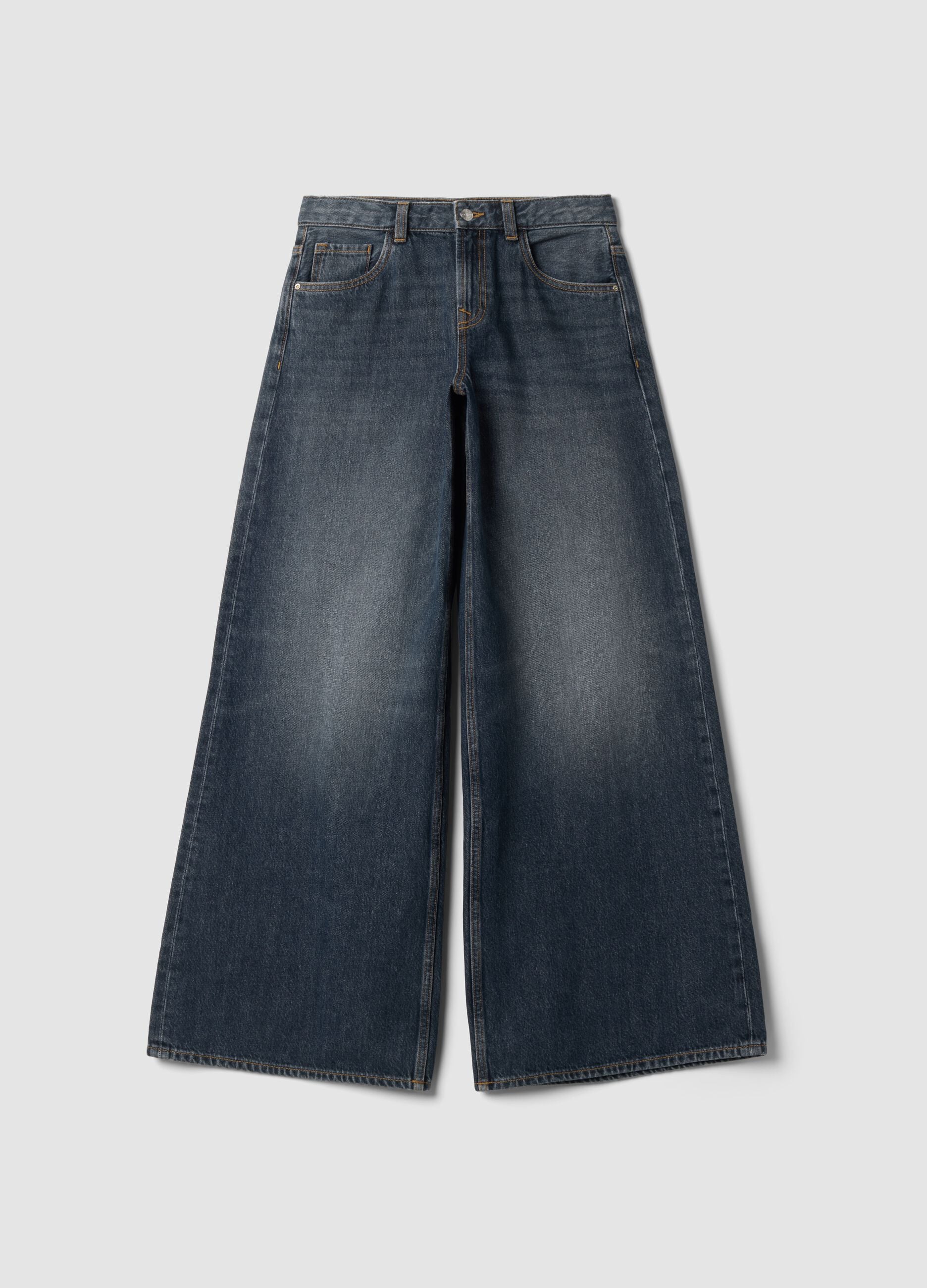 Blue pure cotton super wide-leg jeans