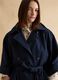 Long blue cotton blend coat with oversized fit_3