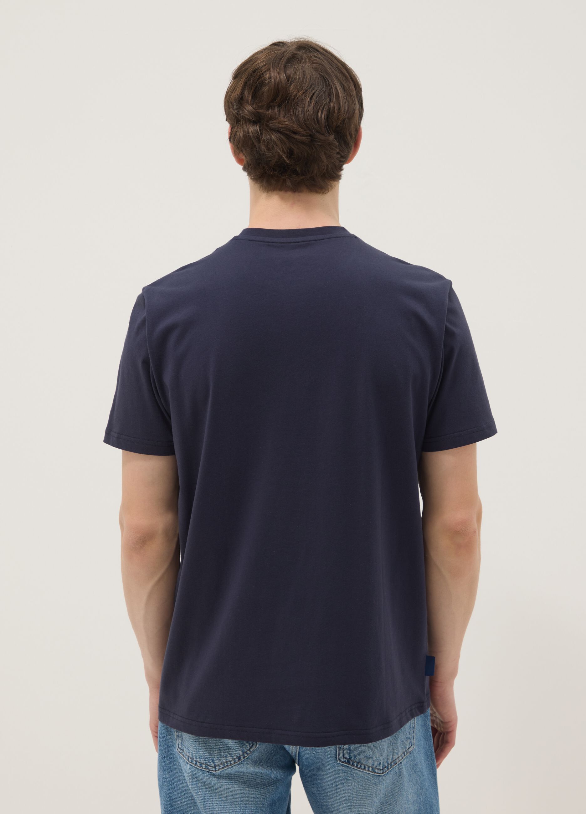 Blaues T-Shirt aus reiner Baumwolle mit kurzen &Auml;rmeln, Regular Fit