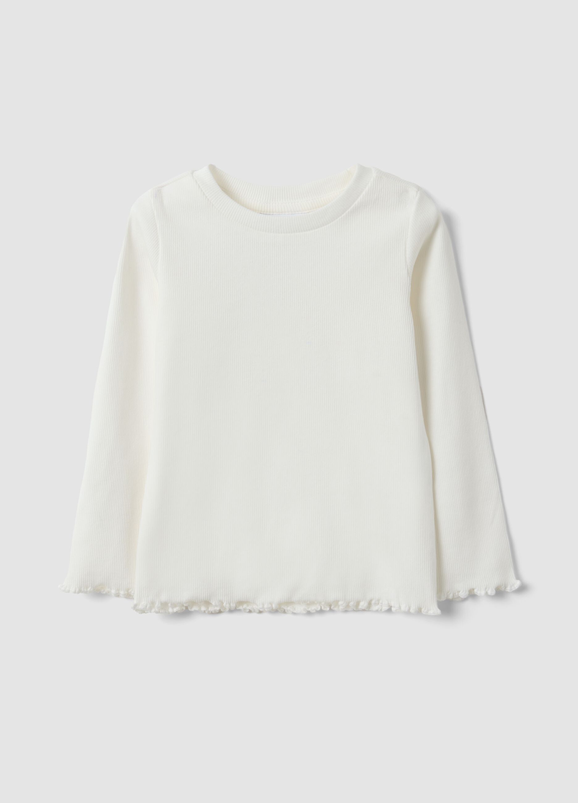 Camiseta blanca slim fit de canal&eacute; en algod&oacute;n el&aacute;stico para beb&eacute; ni&ntilde;a