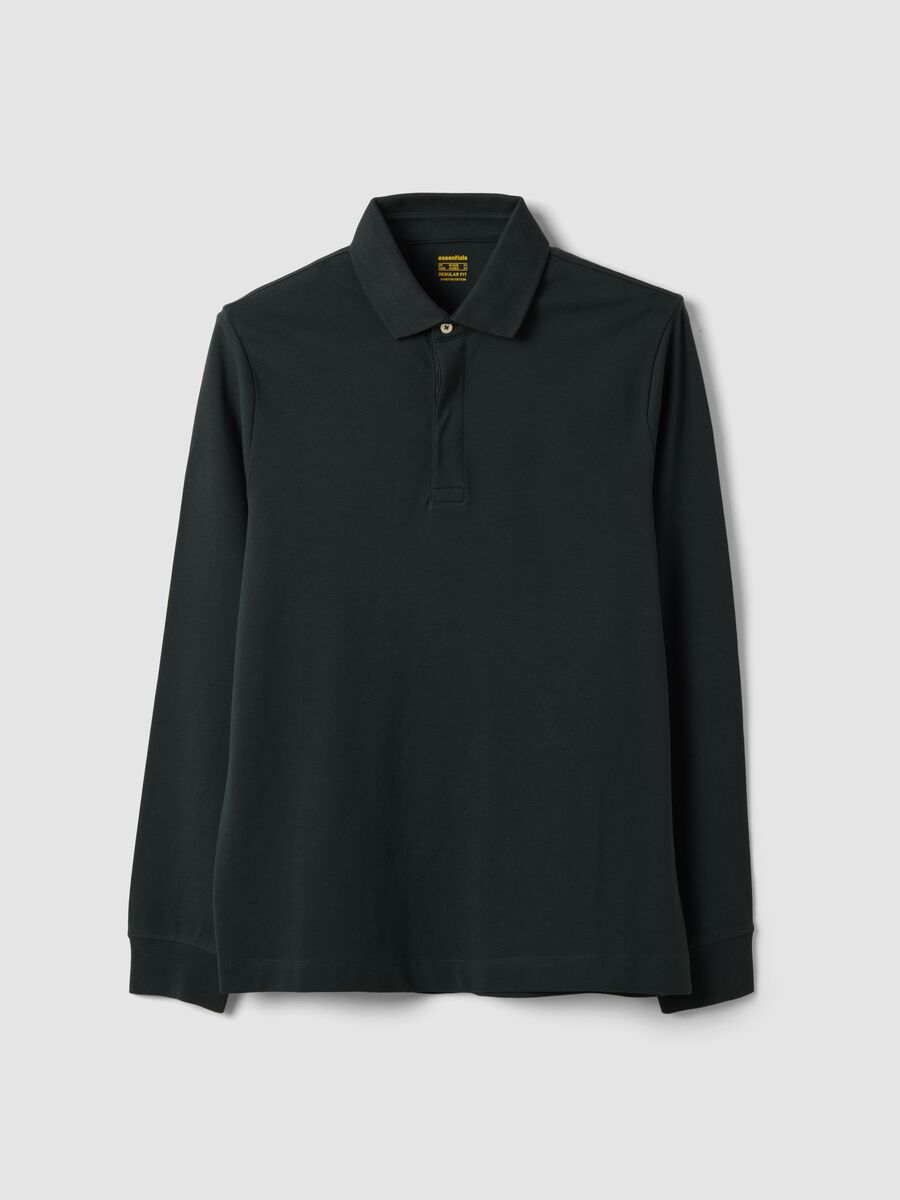 Grey long-sleeve stretch cotton polo shirt, regular fit_4