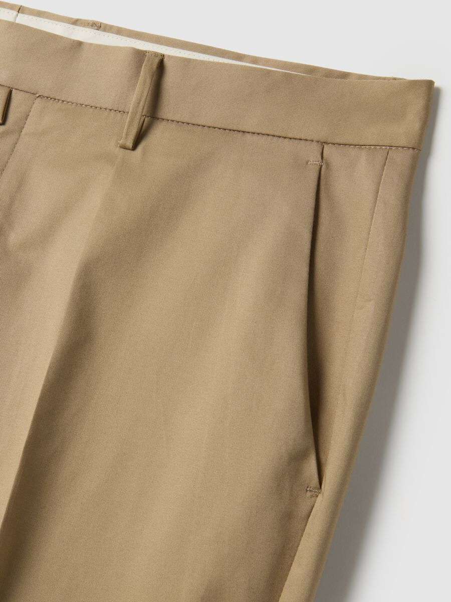 Beige Stretch Cotton Trousers Regular Fit_5