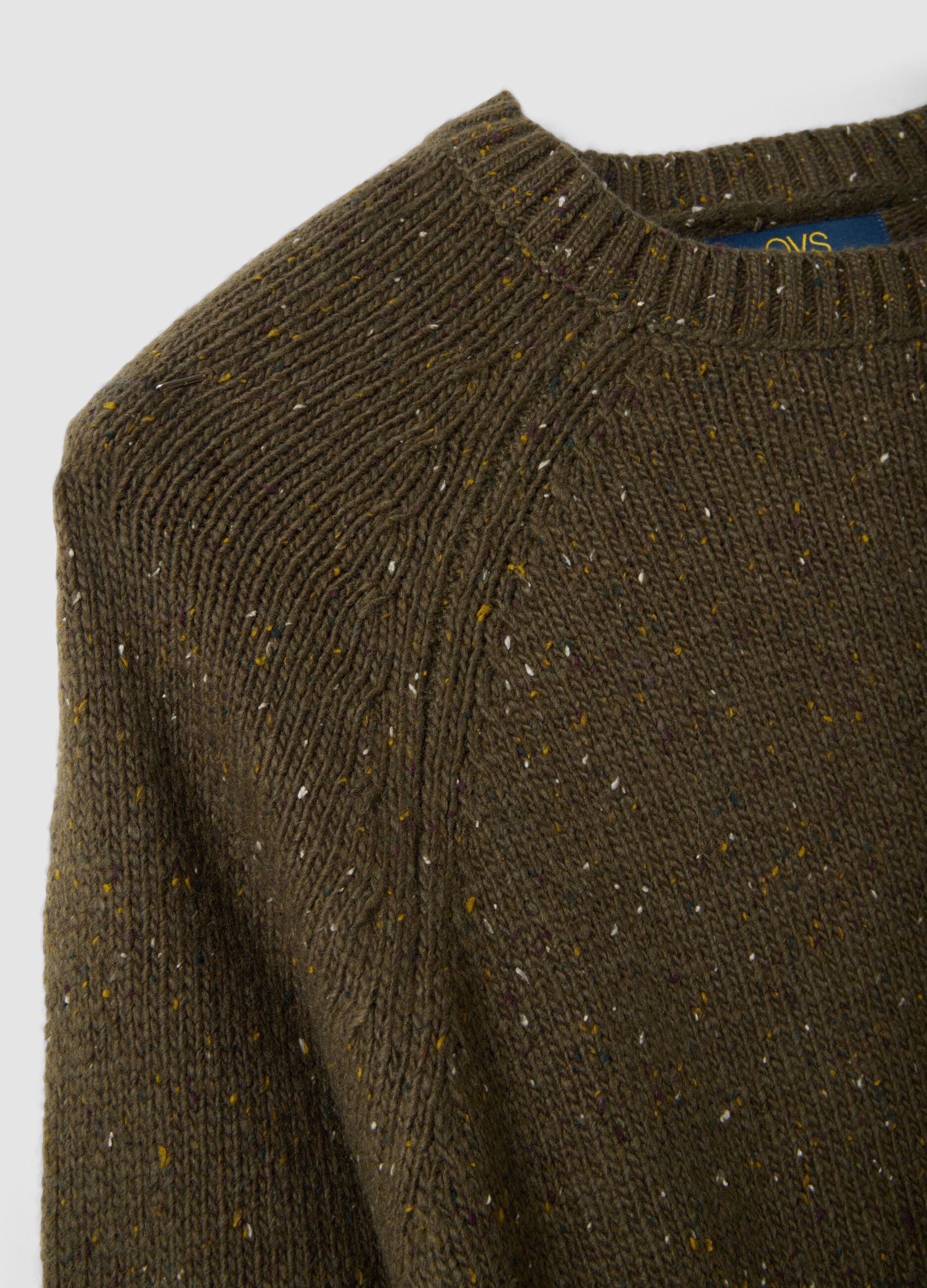 Maglione verde in misto cotone e lana girocollo
