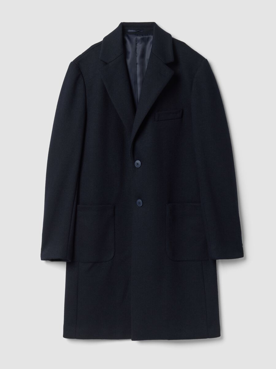 Cappotto blu in misto lana con rever classico regular fit_0