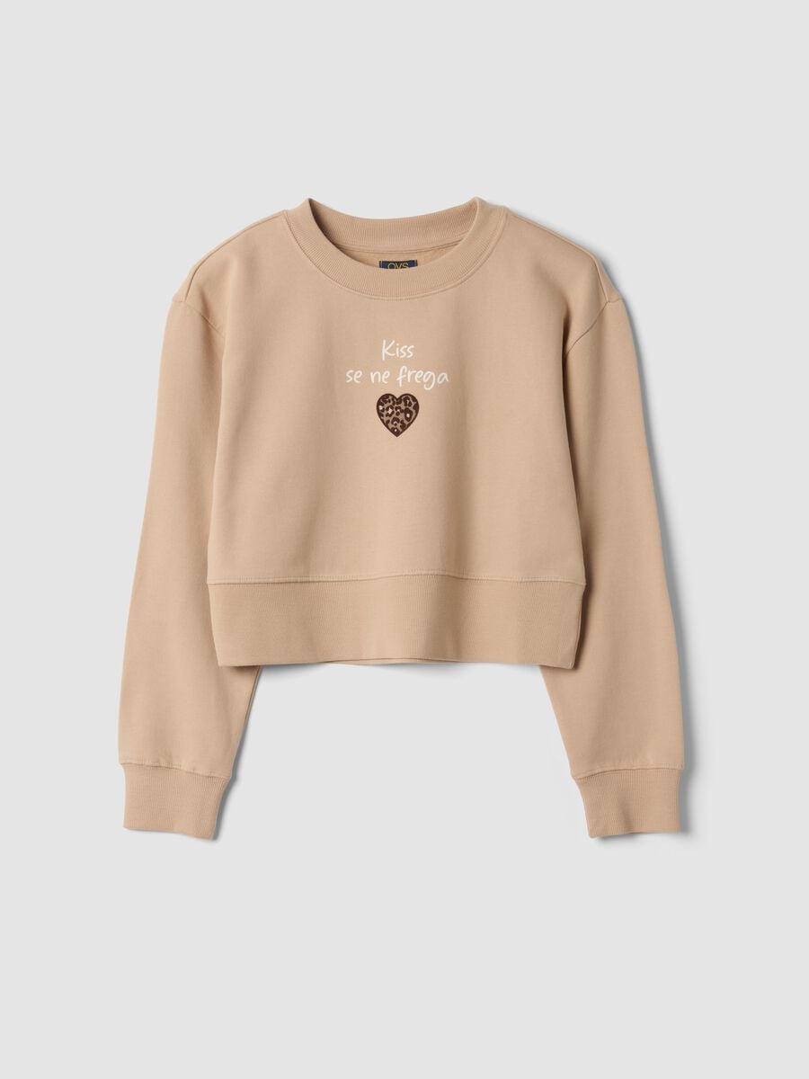 Beiges Sweatshirt aus reiner Bio-Baumwolle mit Rippkragen_0