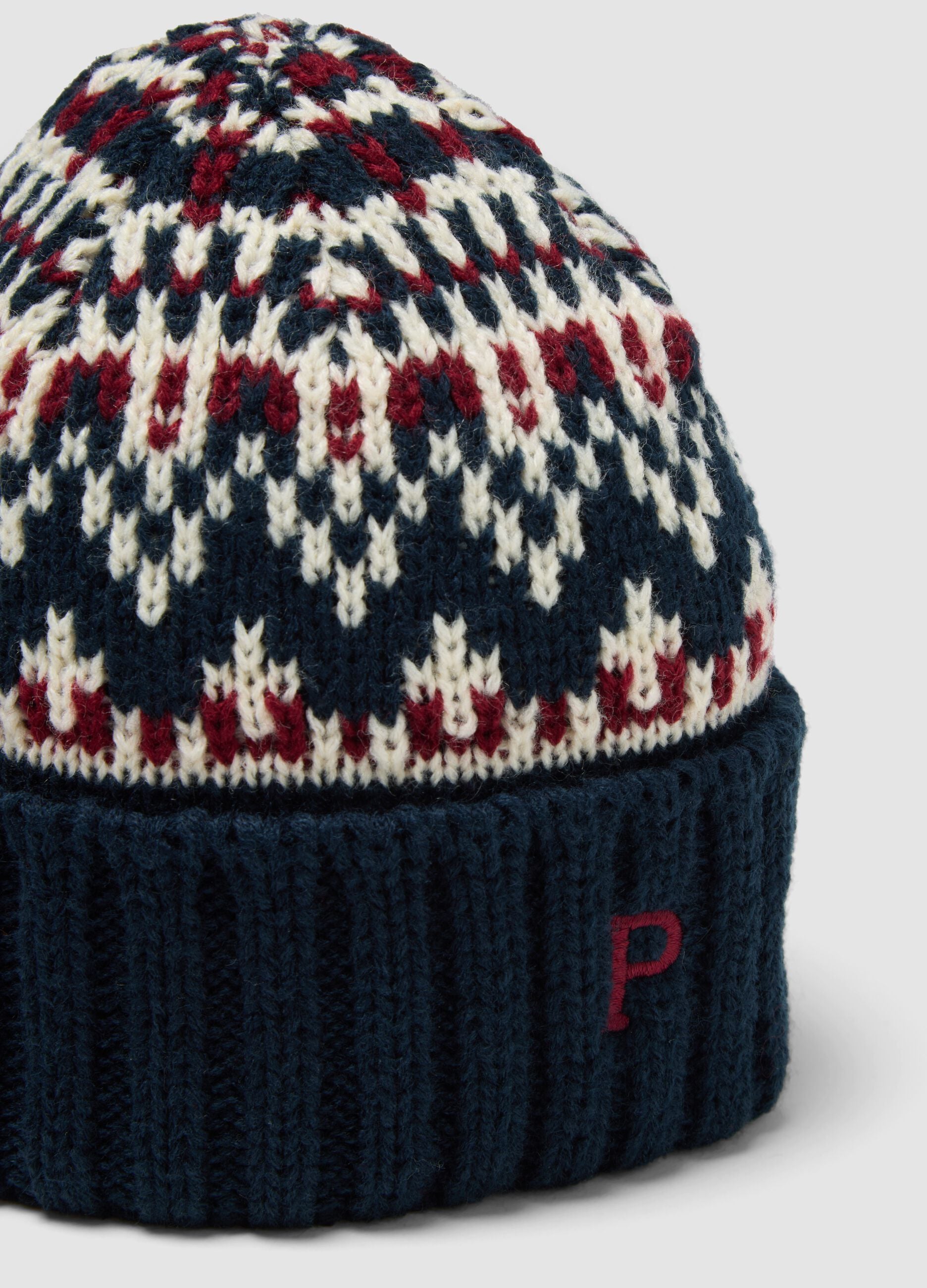 Beanie jacquard con risvolto a costine