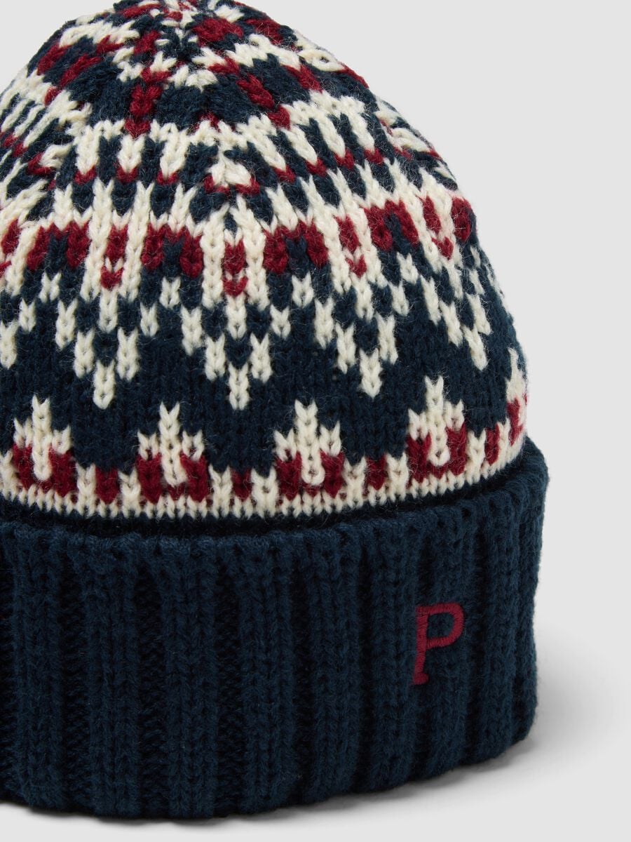 Beanie jacquard con risvolto a costine_3