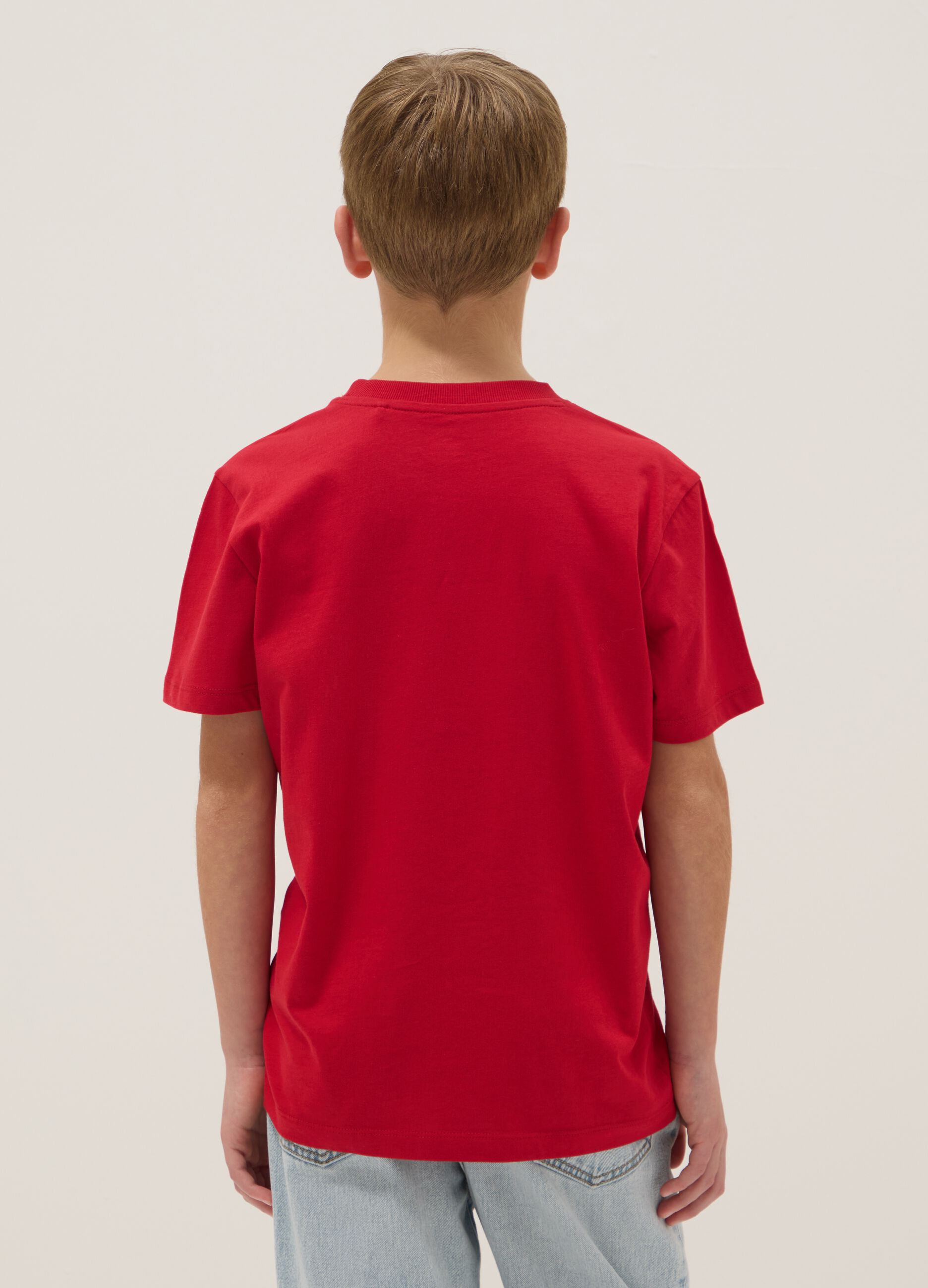 Boys' Regular Fit Pure Cotton Red T-shirt with Print