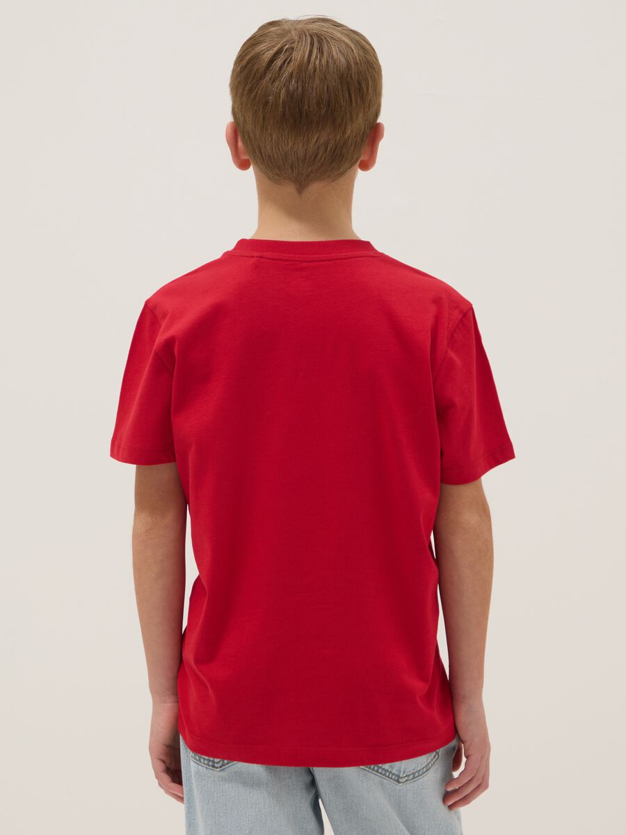 Boys' Regular Fit Pure Cotton Red T-shirt with Print_1