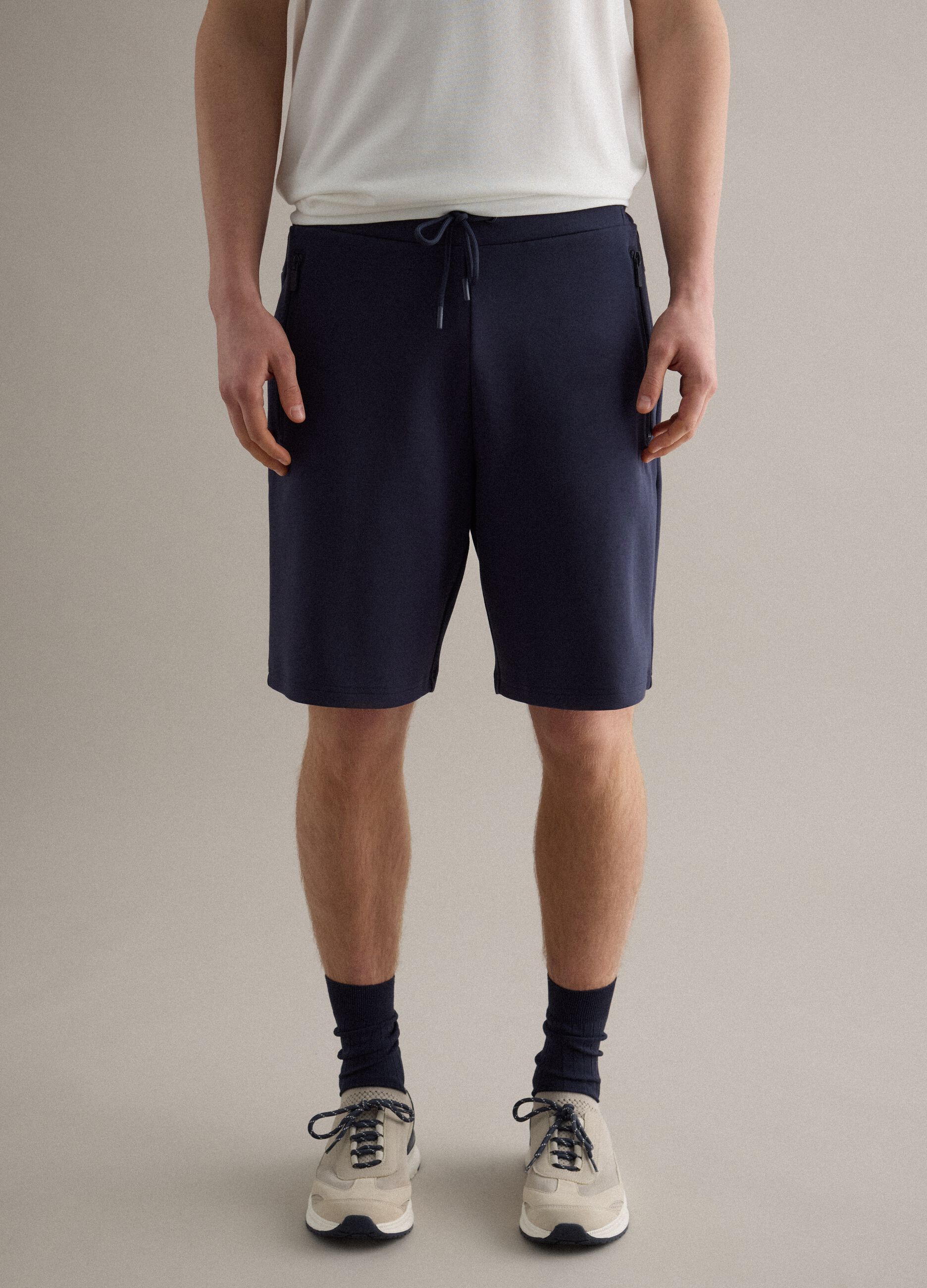 Blue regular fit stretch cotton blend shorts