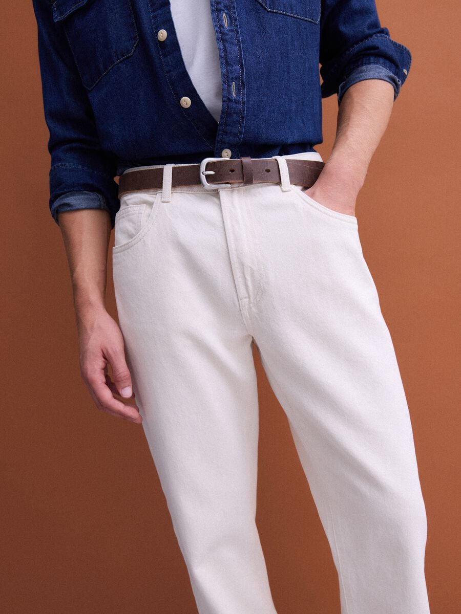 Beige straight-fit jeans in pure cotton_2