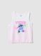 White and pink pure cotton girls&rsquo; vest top with fringes and Stitch_0