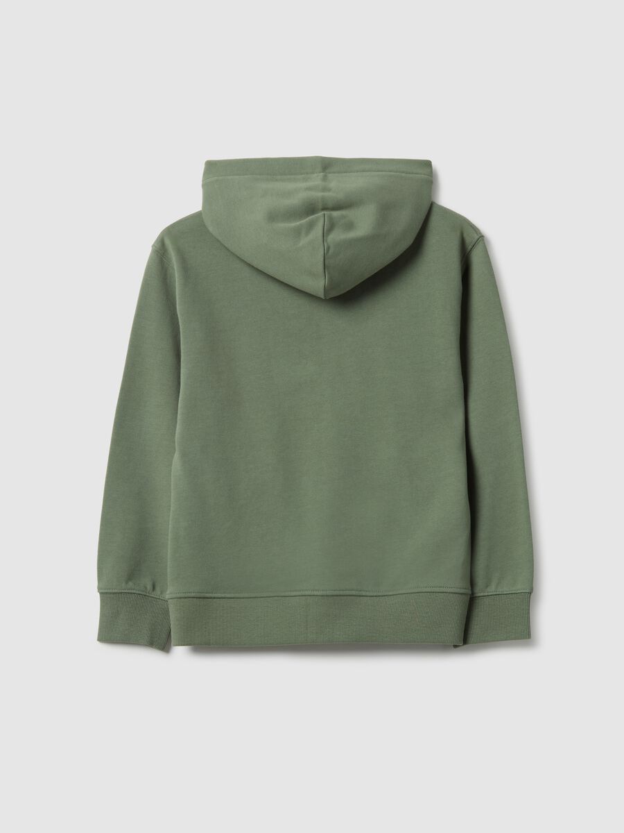 Green hooded sweatshirt with zip for kids in pure cotton regular fit_1