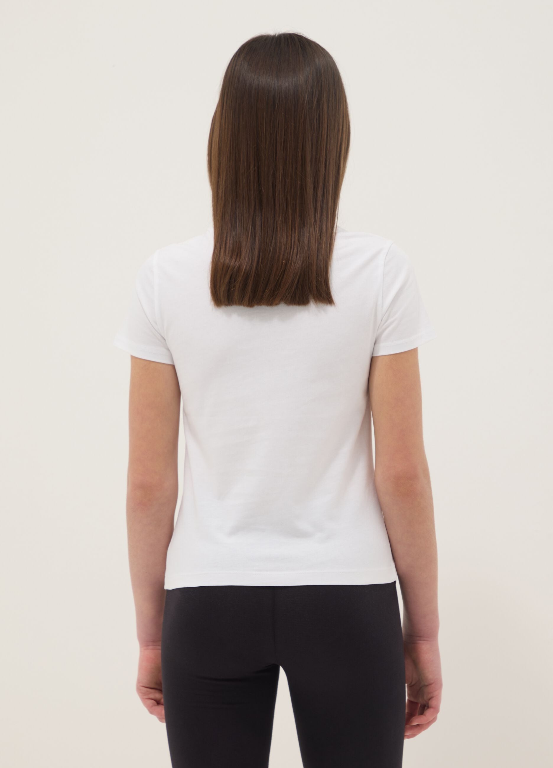 T-shirt branca de puro algod&atilde;o para meninas, ajuste regular com frase