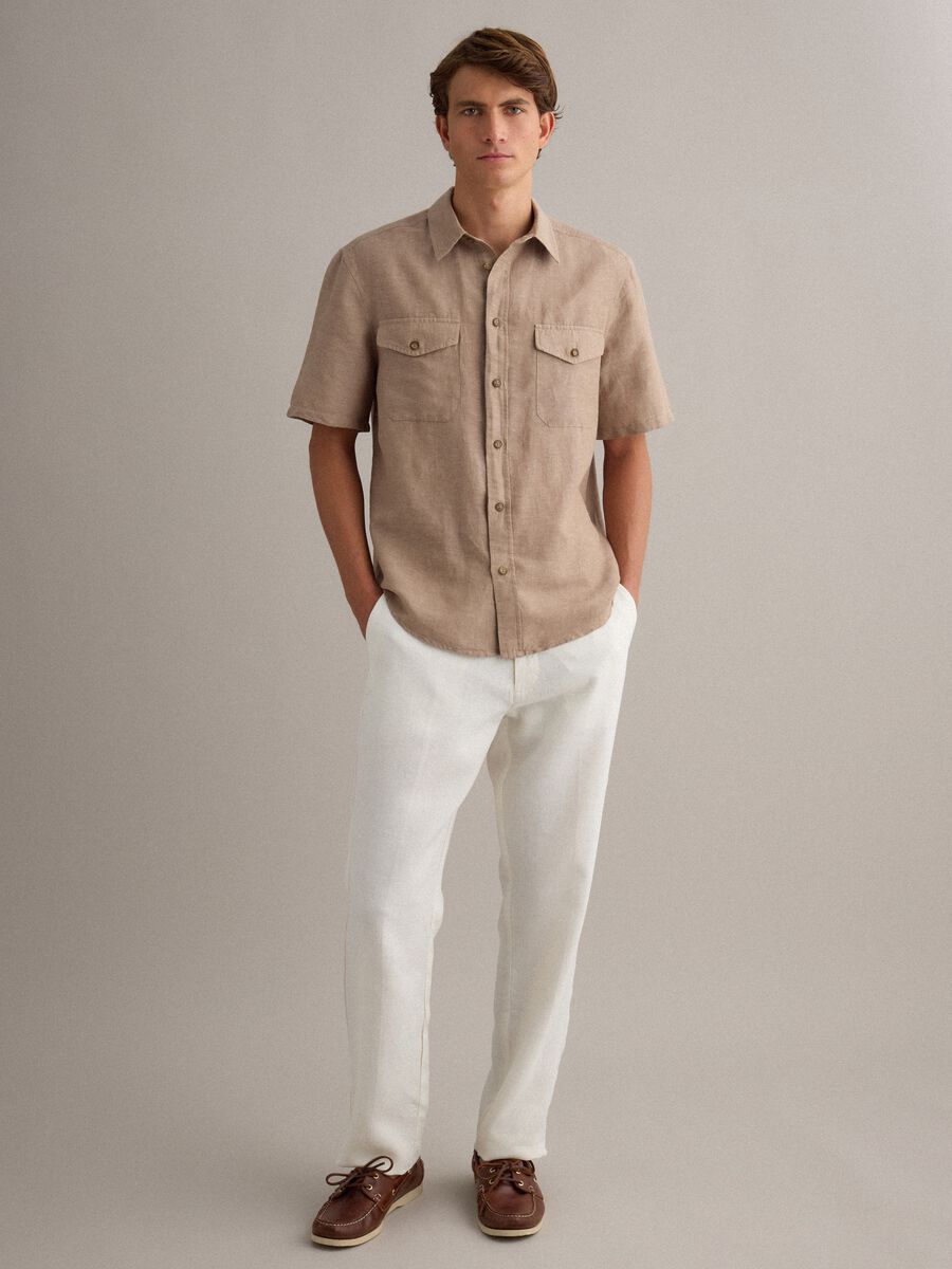 Beiges regul&auml;res Hemd aus Leinen-Baumwoll-Mischung_1