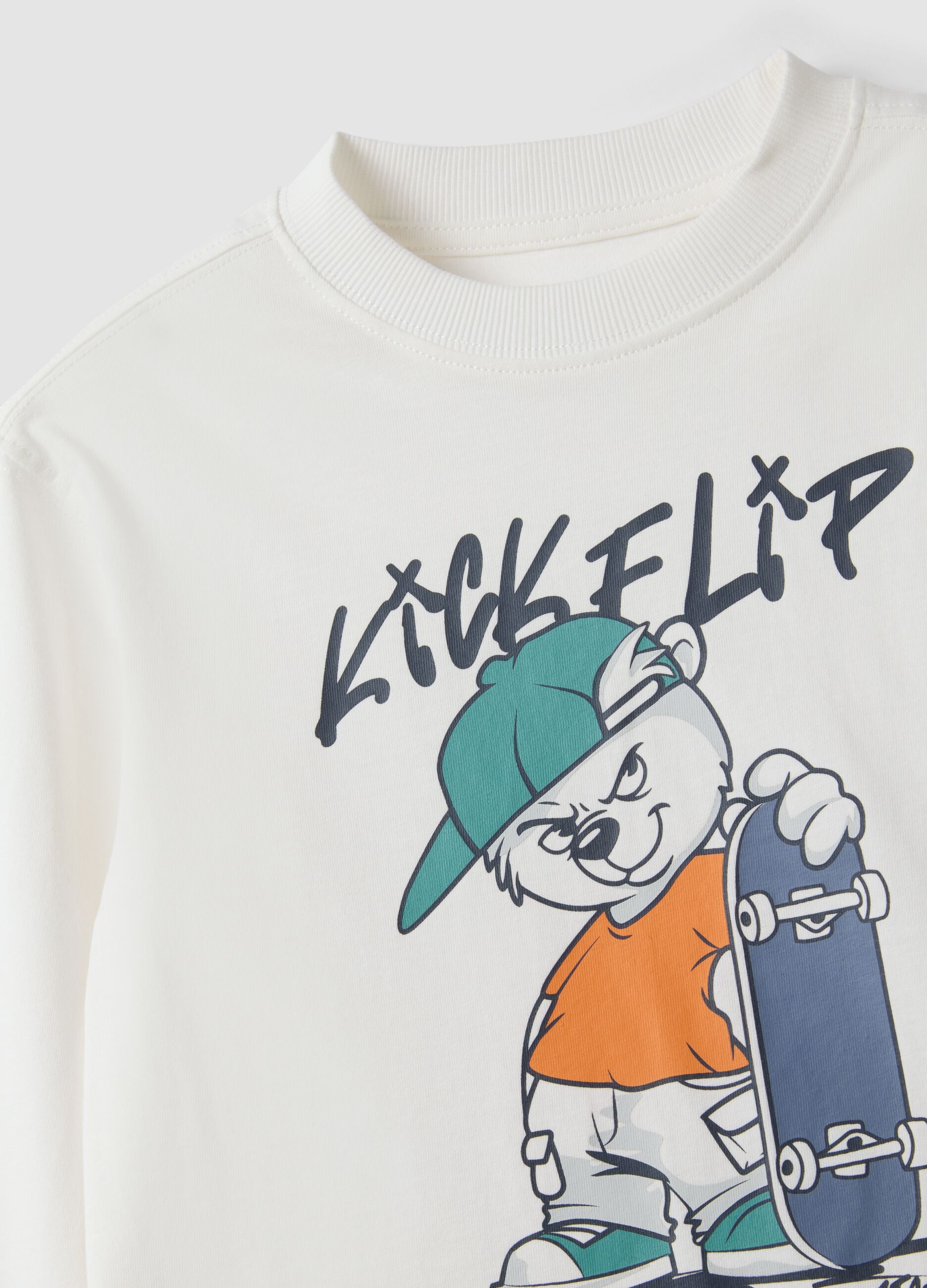 Wei&szlig;es Oversize-T-Shirt aus reiner Baumwolle mit Skate-Print f&uuml;r Jungen