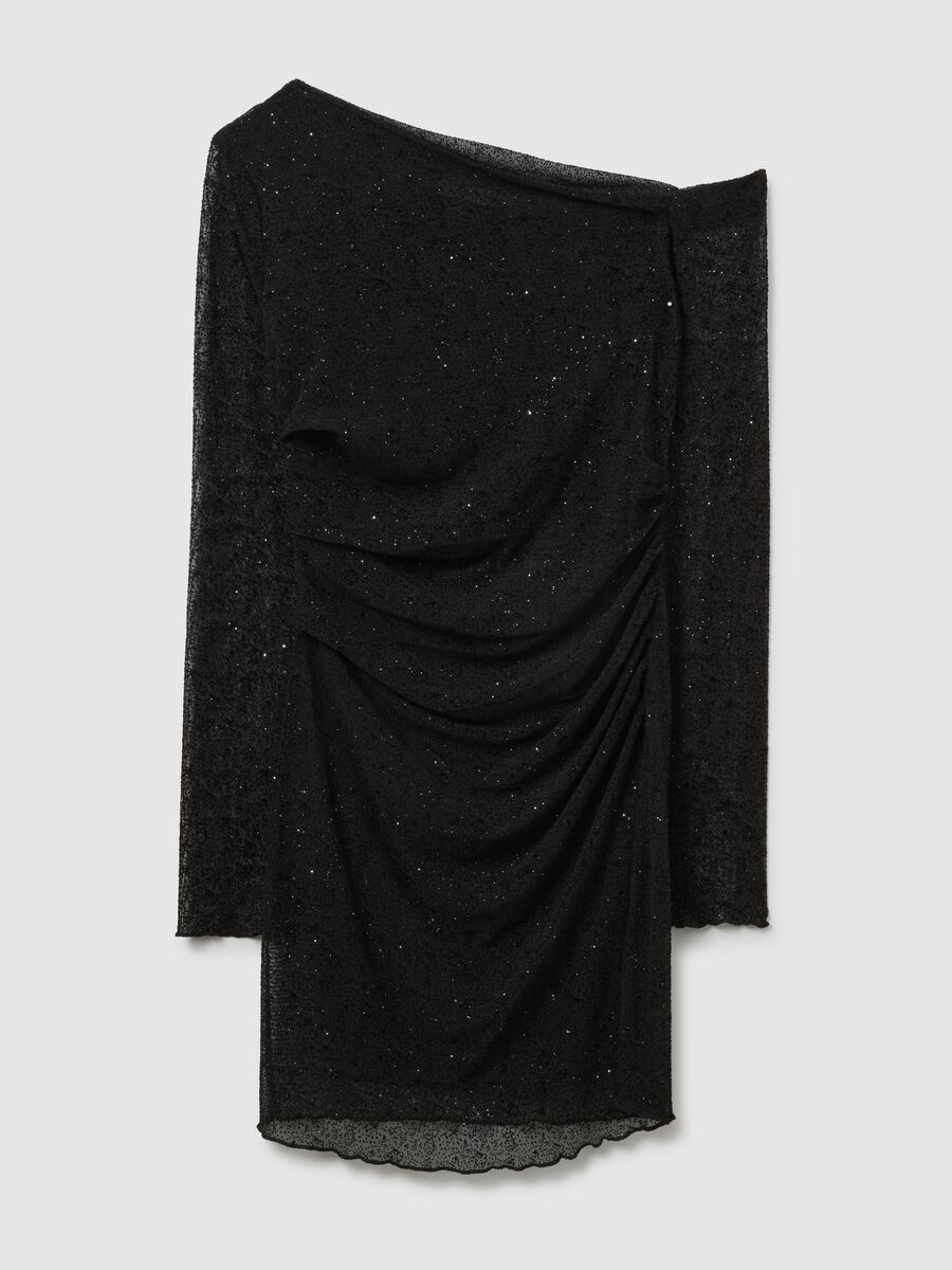 Schwarzes Off-Shoulder-Kleid regul&auml;re Passform_4