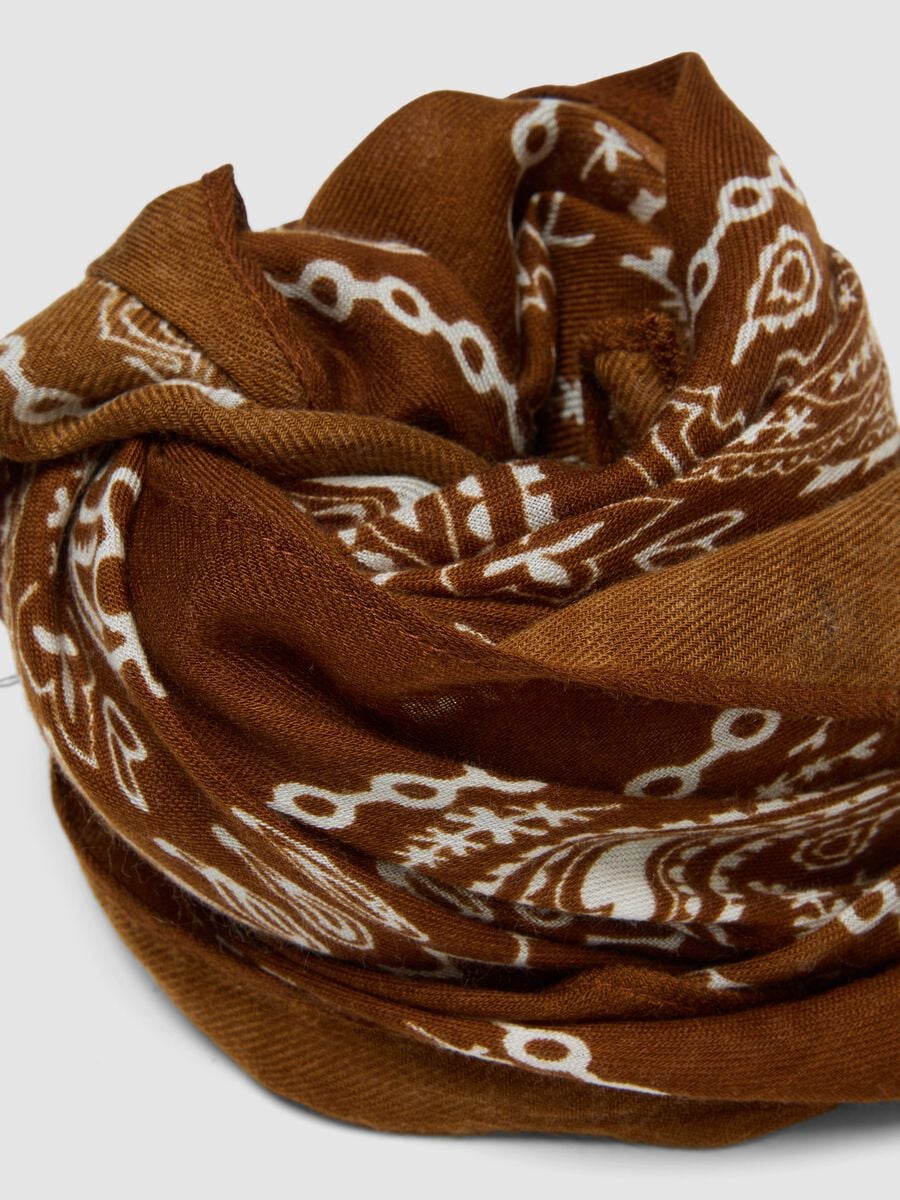Brown wool-blend scarf with paisley print_2