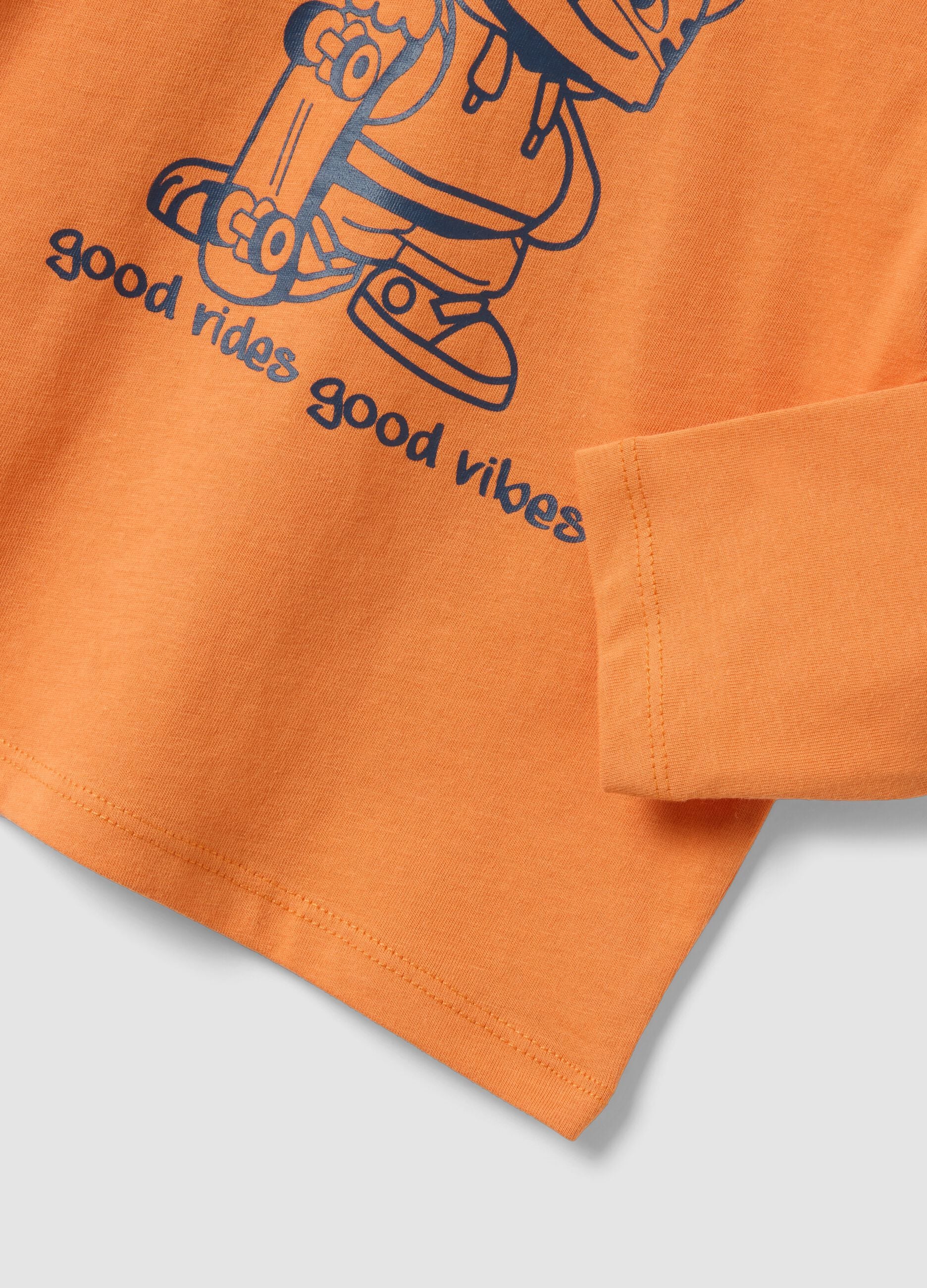 Orange oversized organic cotton jersey T-shirt with print for boys
