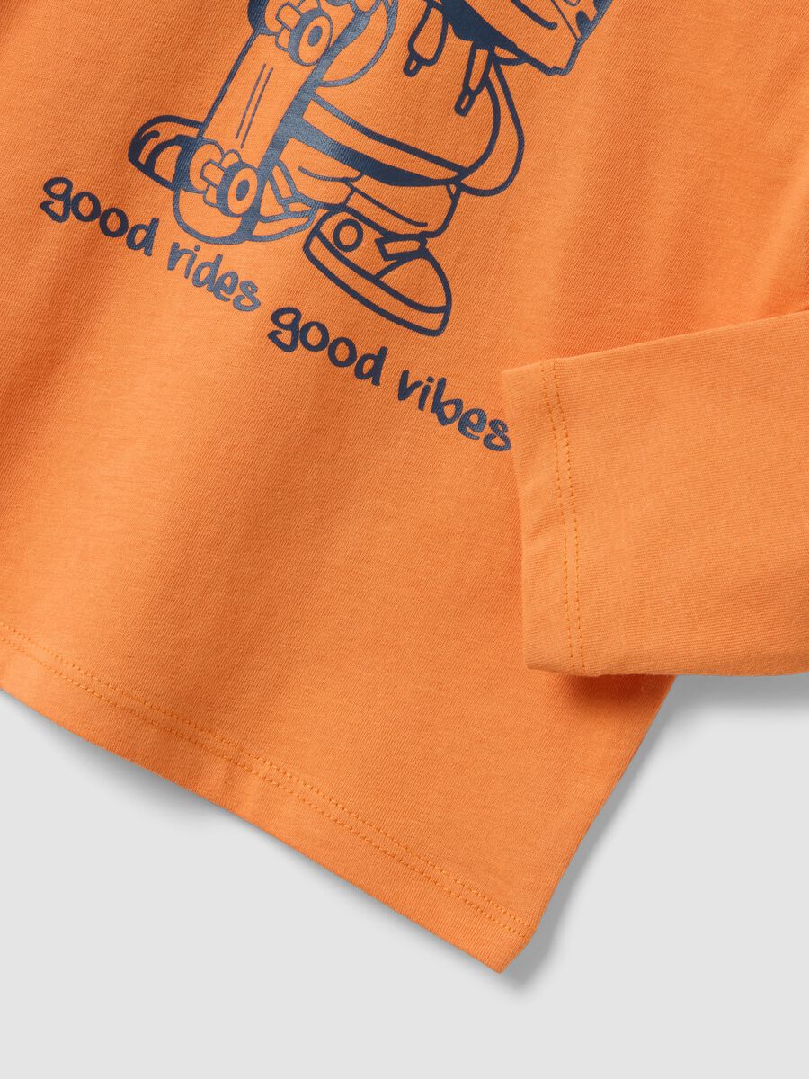 Orange oversized organic cotton jersey T-shirt with print for boys_3