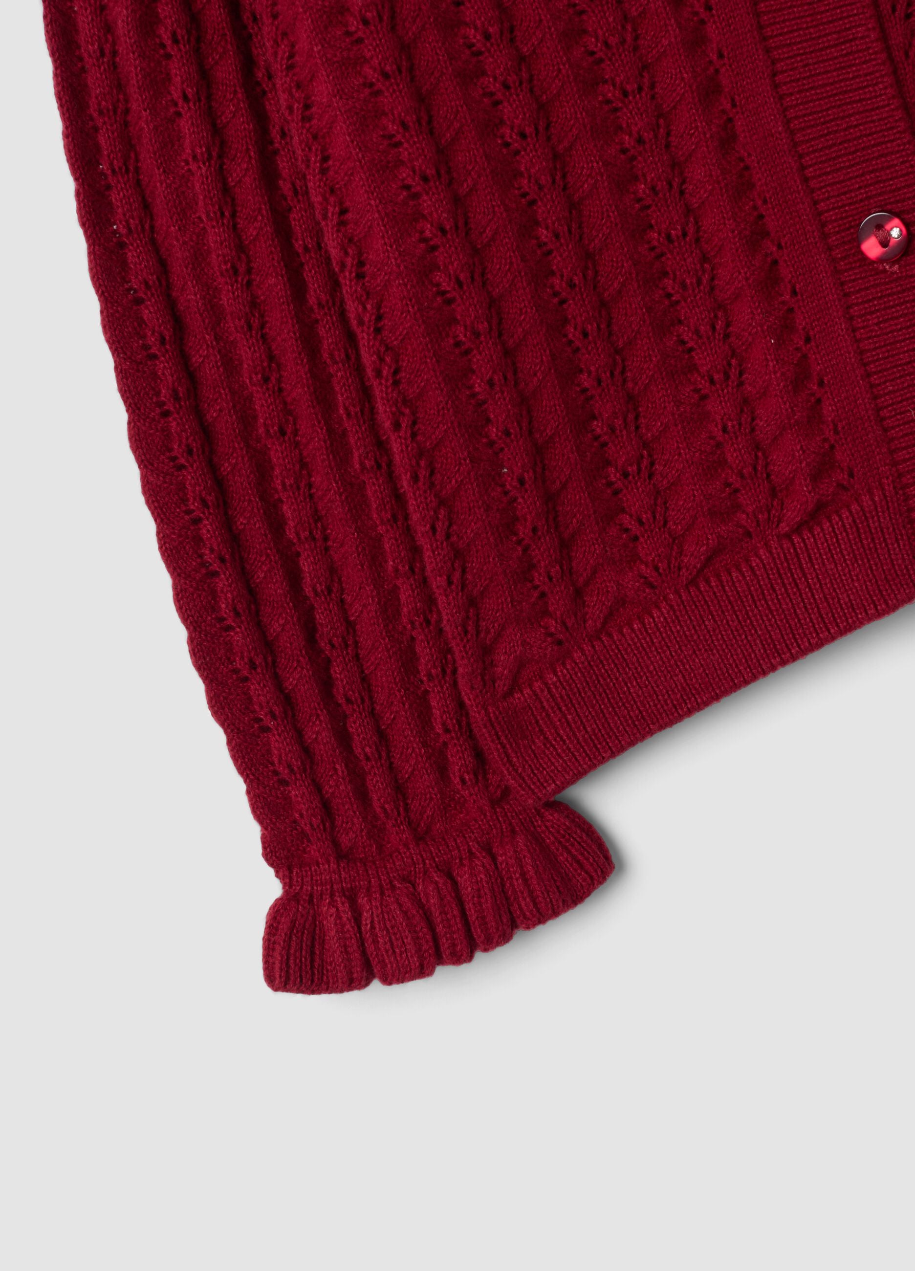 Red pure cotton openwork knit cardigan for baby girl